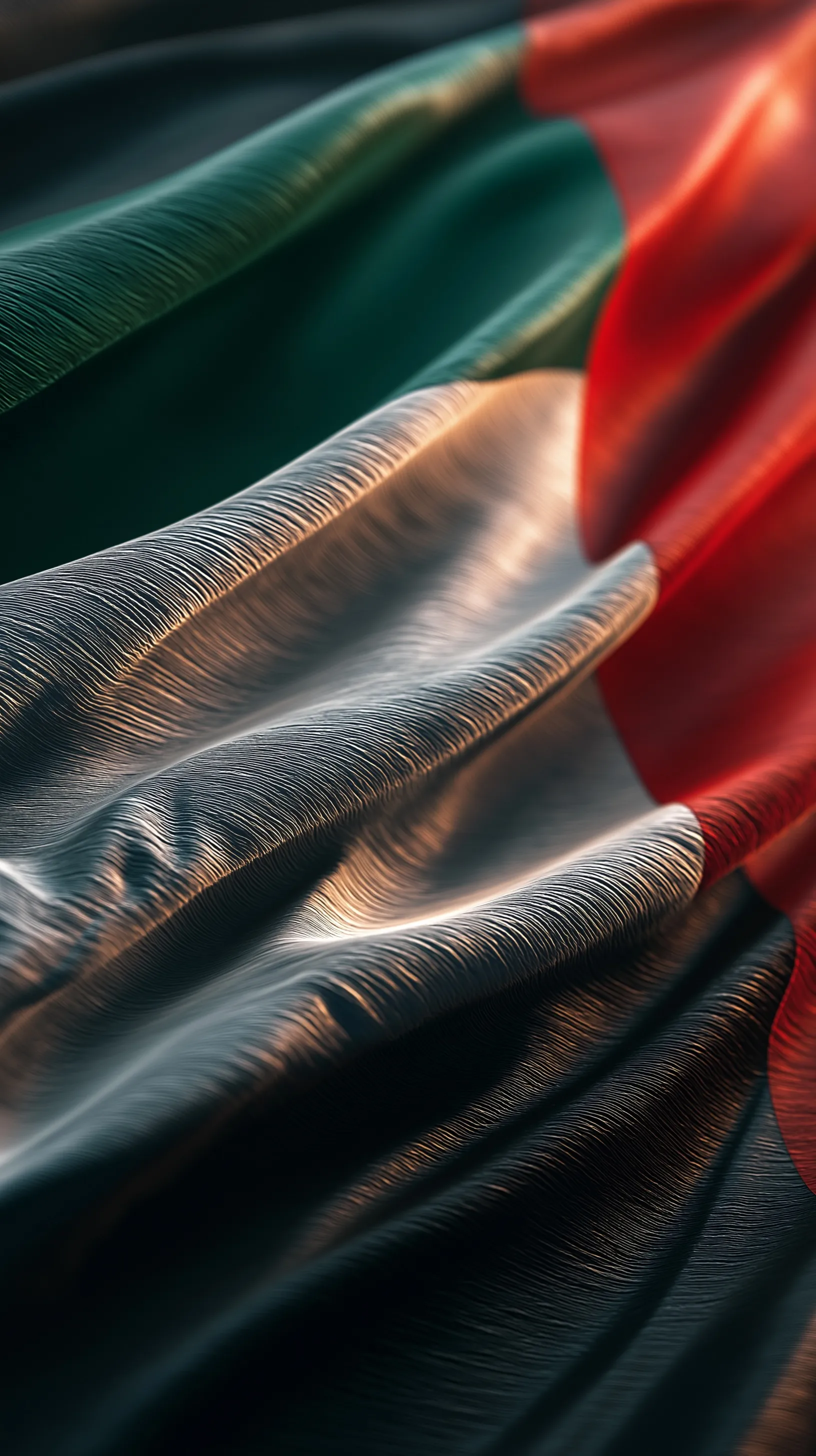 A high-quality, close-up shot of the UAE national flag waving elegantly against a blurred background.