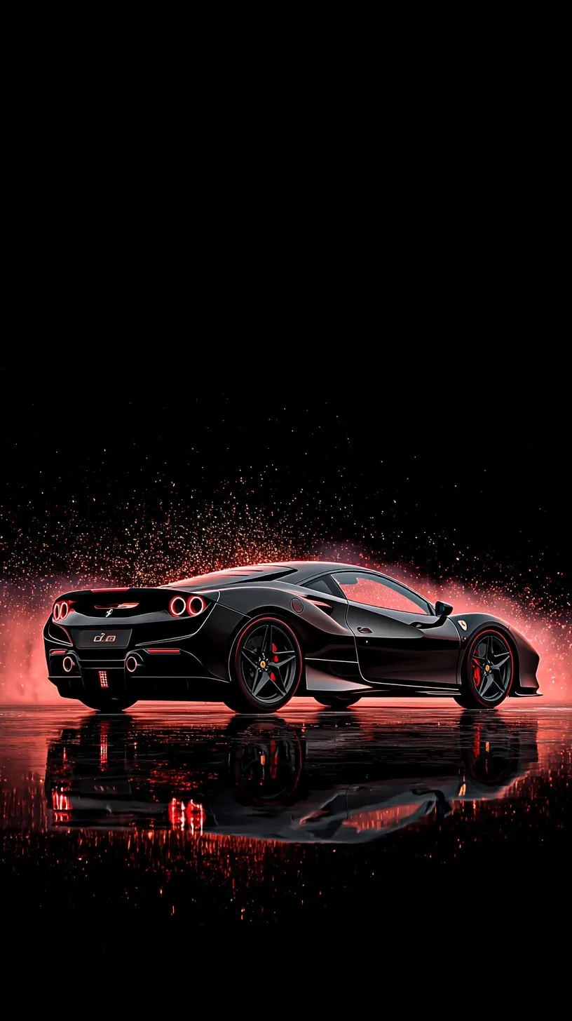 A sleek red Ferrari supercar drifting on a solid black background with glowing red sparks flying from its tyres.