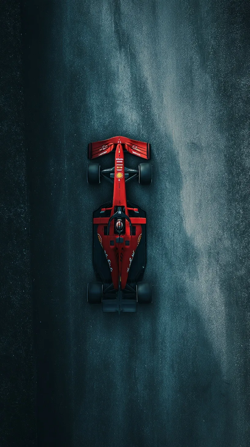 Ultra 4K aerial view of a red Formula 1 racing car, perfect for a high-resolution Ferrari iPhone wallpaper.