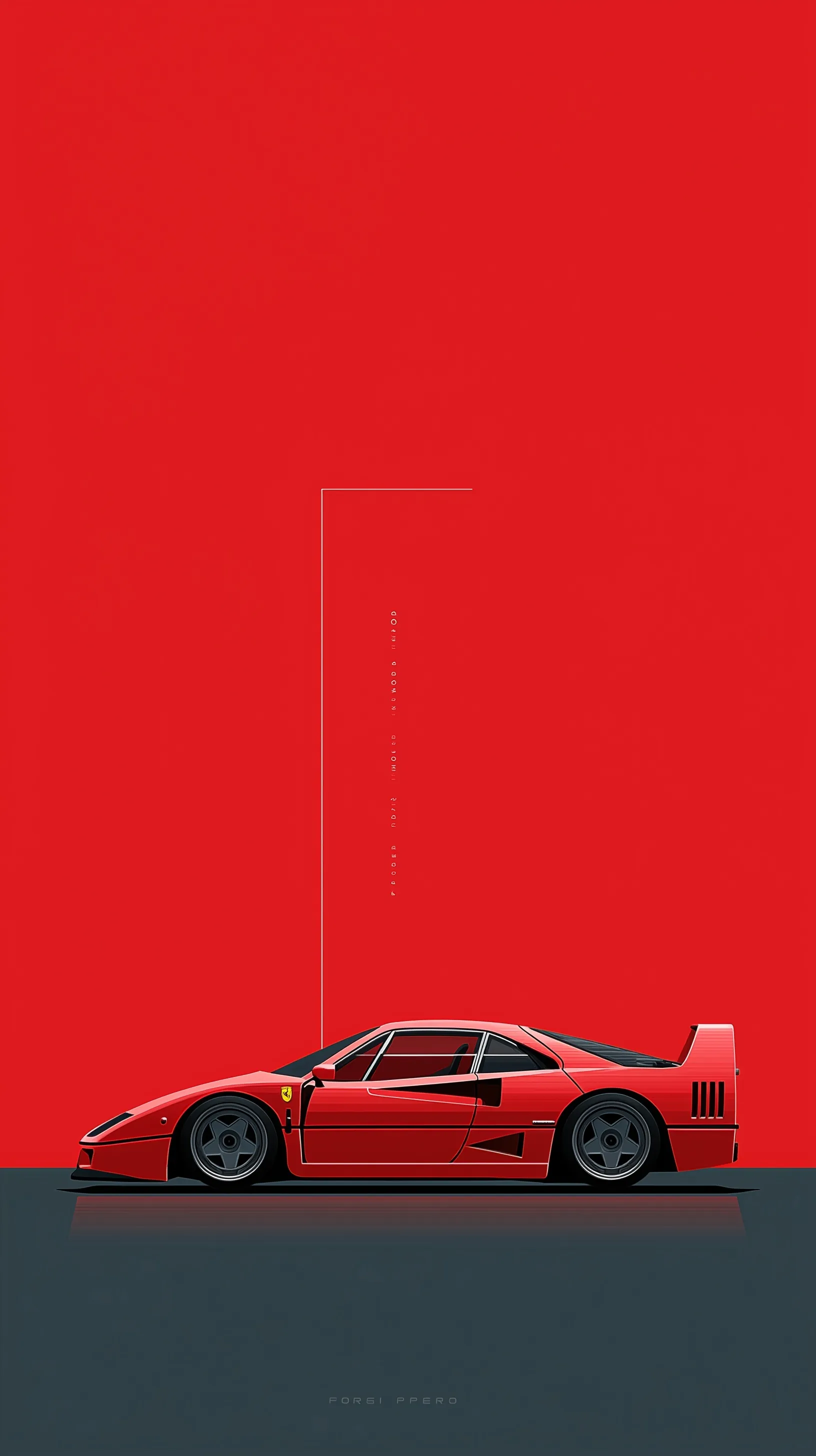 Minimalist vector illustration of a red Ferrari F40 side profile on a bold red background for iPhone wallpaper.