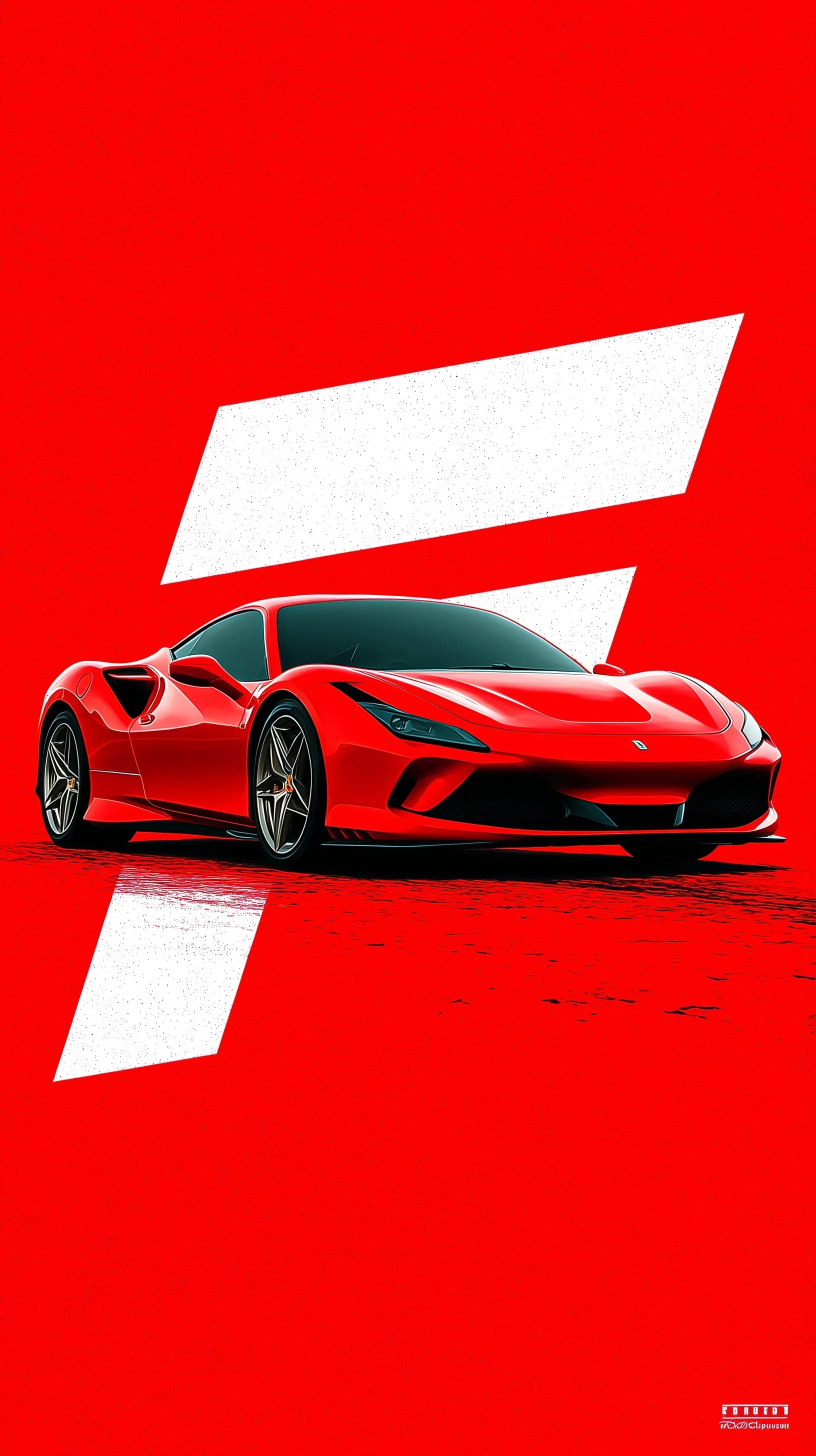 A sleek Ferrari F8 poster featuring bold white typography and a vibrant red background, perfect for phone wallpapers.