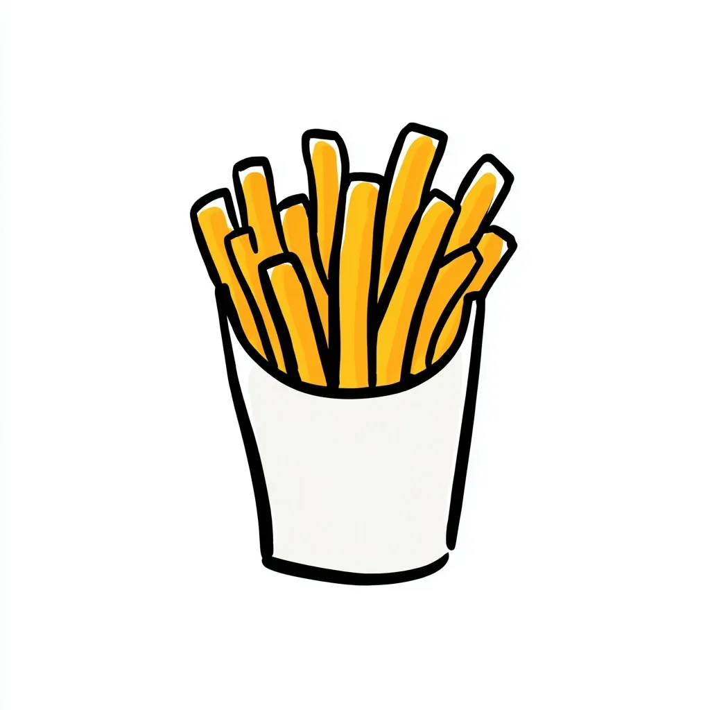 Simple vector cartoon drawing of crispy French fries isolated on a plain white background.