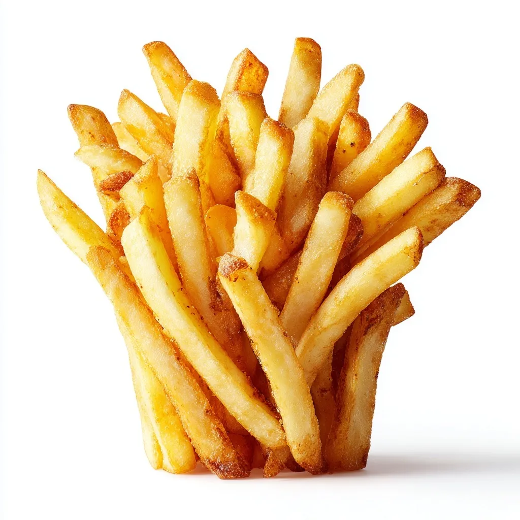 Crispy golden French fries served on a clean white background, professional food photography.