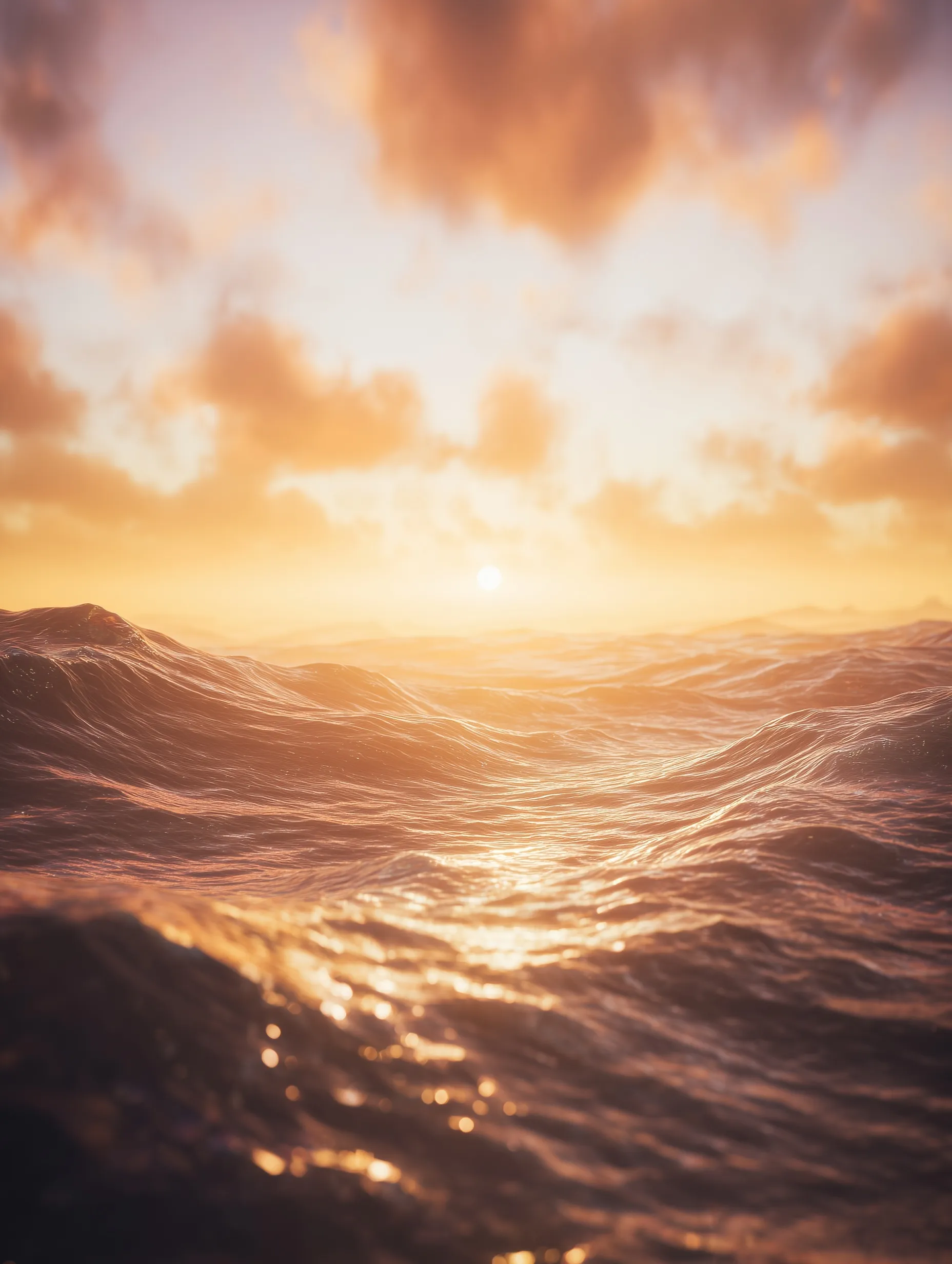 Cinematic POV of the Red Sea parting at golden hour with dramatic sunset light, glowing waves, and 8K detail.