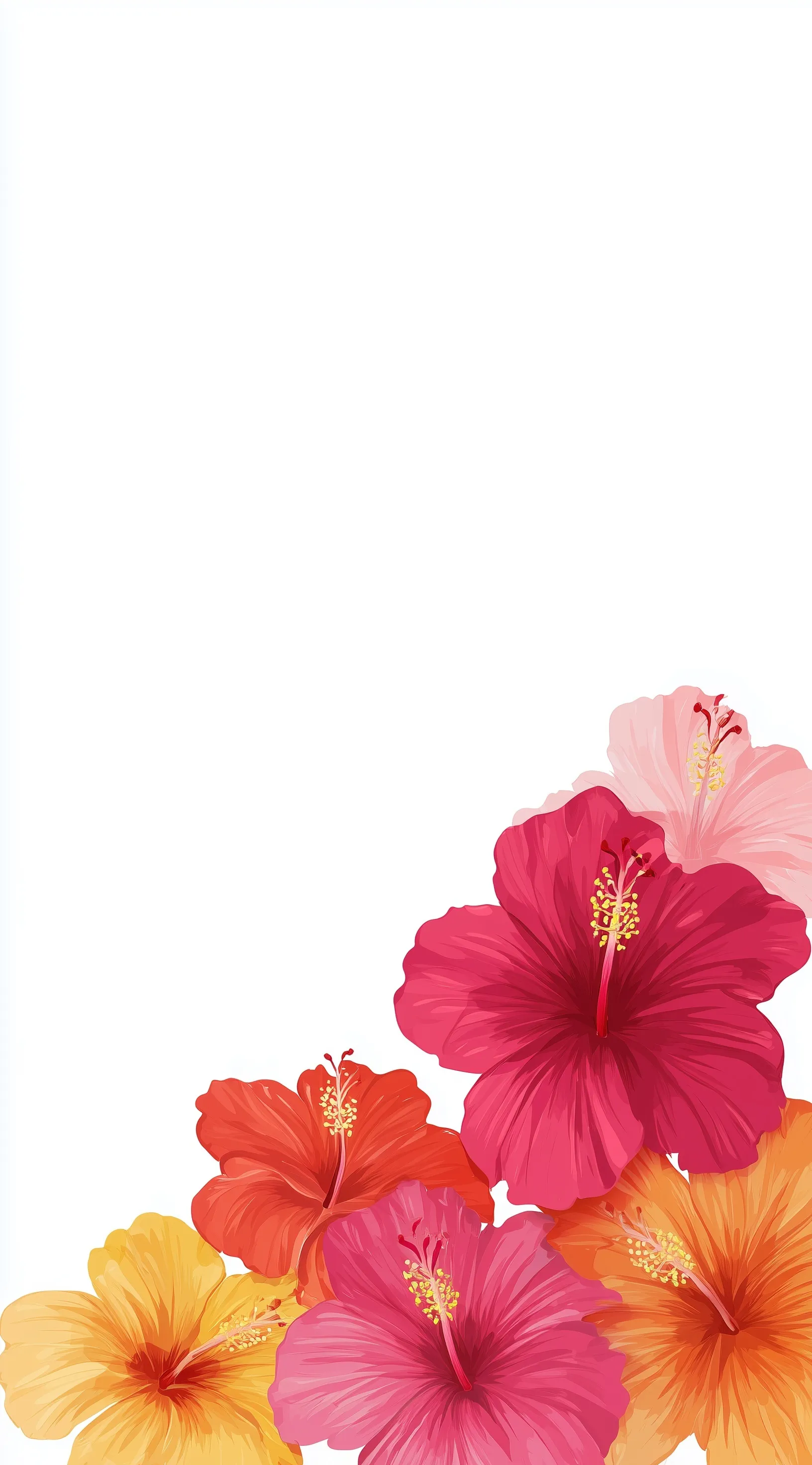 Minimalist vector hibiscus flowers with yellow to red gradient on white background for mobile wallpaper.