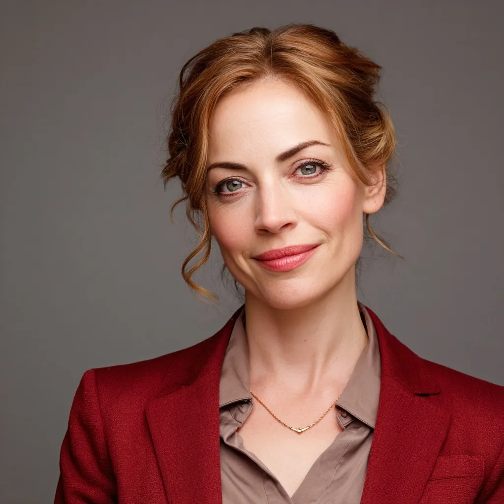 Professional woman in her 40s with a polished interview hairstyle for a corporate LinkedIn profile headshot.