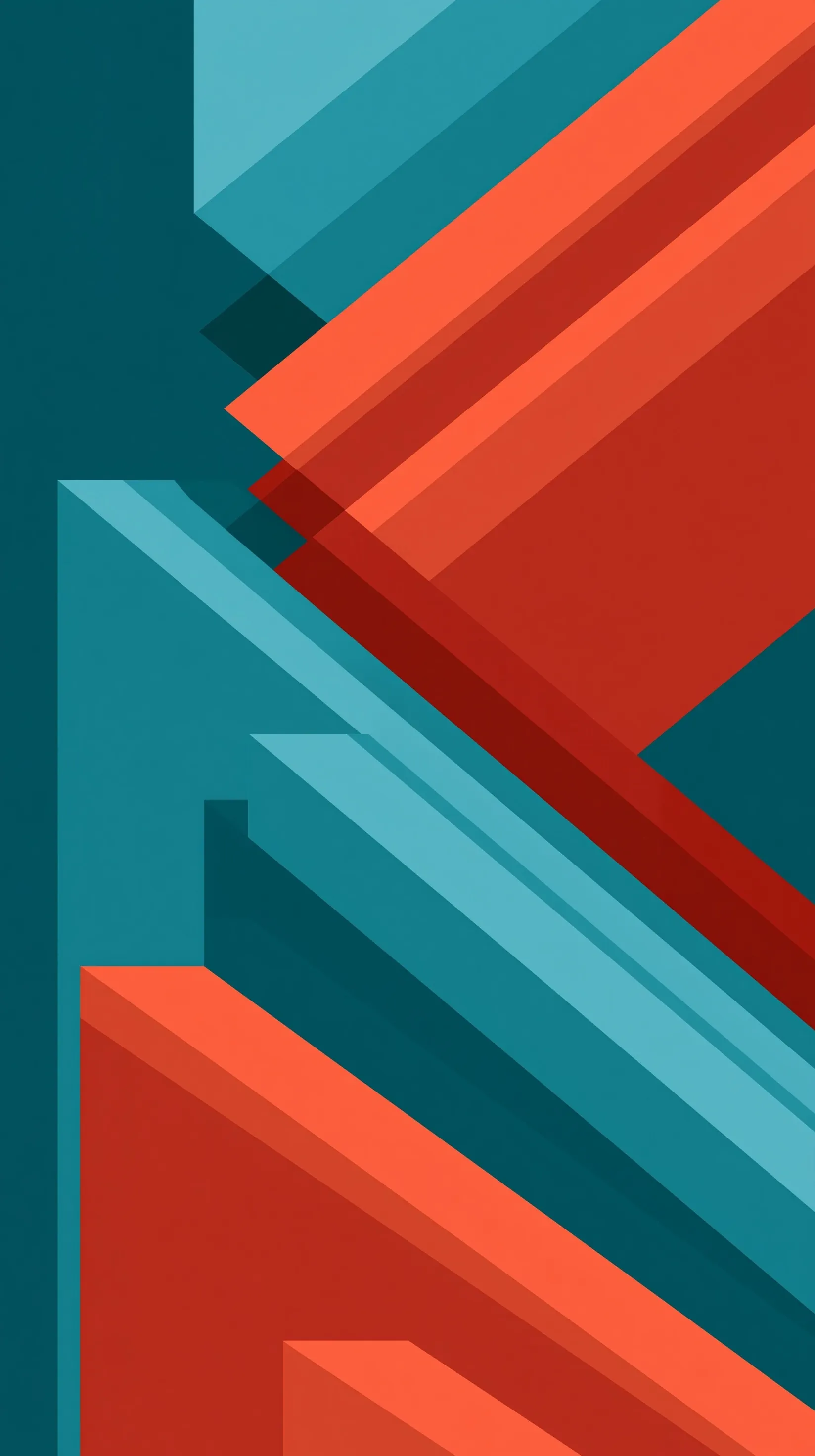 Abstract iPhone Air background featuring stacked irregular turquoise and brick red polygons in a flat vector style.