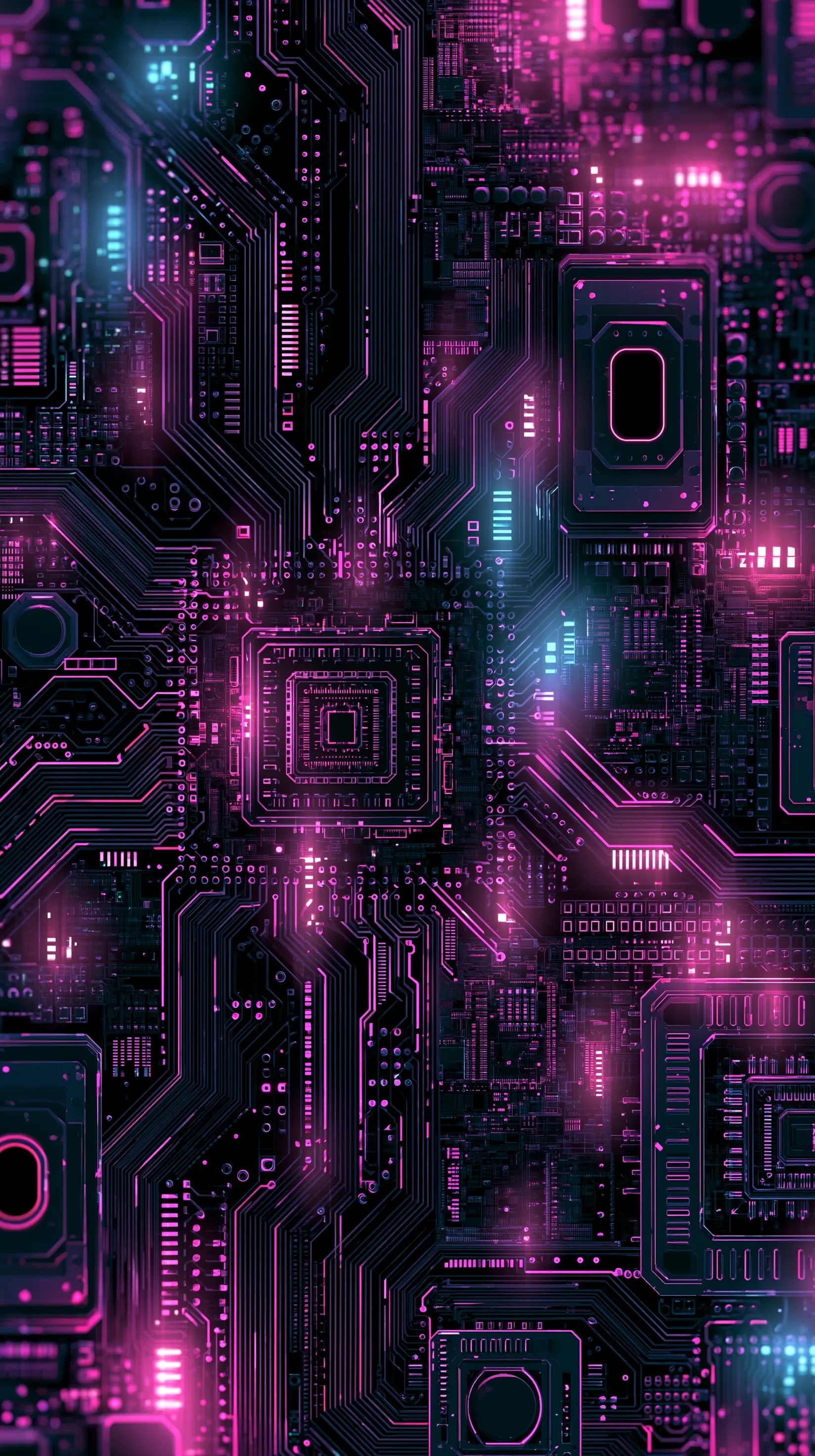 Dark, low-contrast seamless circuit board texture in a top-down 2D plan view for iPhone Air backgrounds.