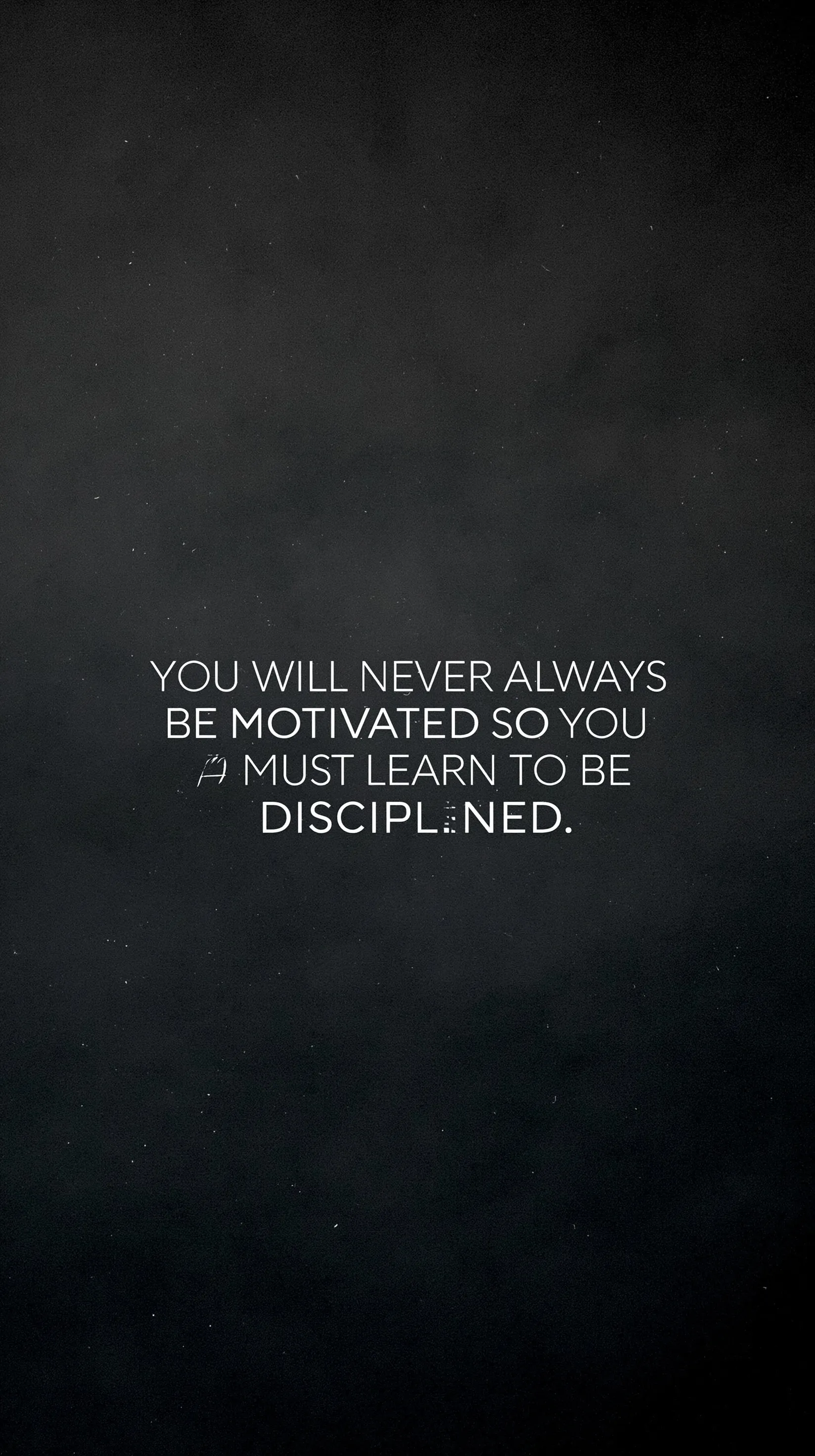 Minimalist quote wallpaper for iPhone Air featuring white disciplined typography on a dark navy grain background.