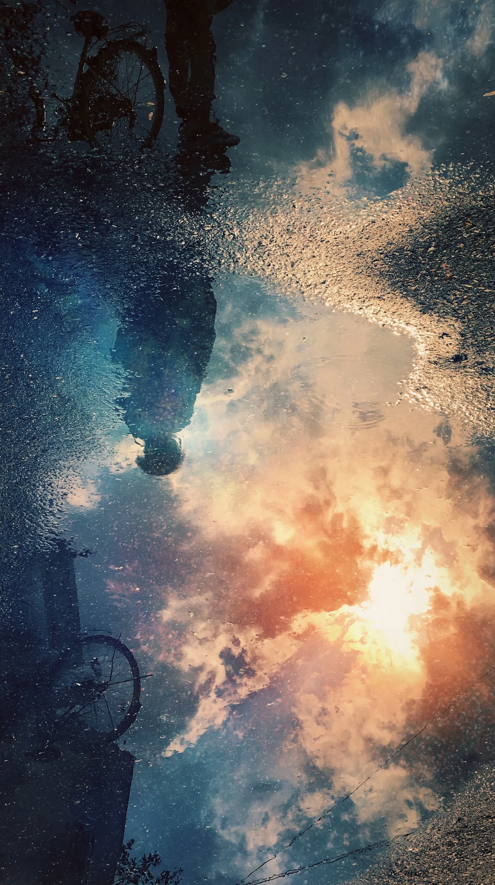 Cinematic shot of a person’s lower body with bicycle shadow, creating a poetic, dreamy aesthetic for iPhone Air.