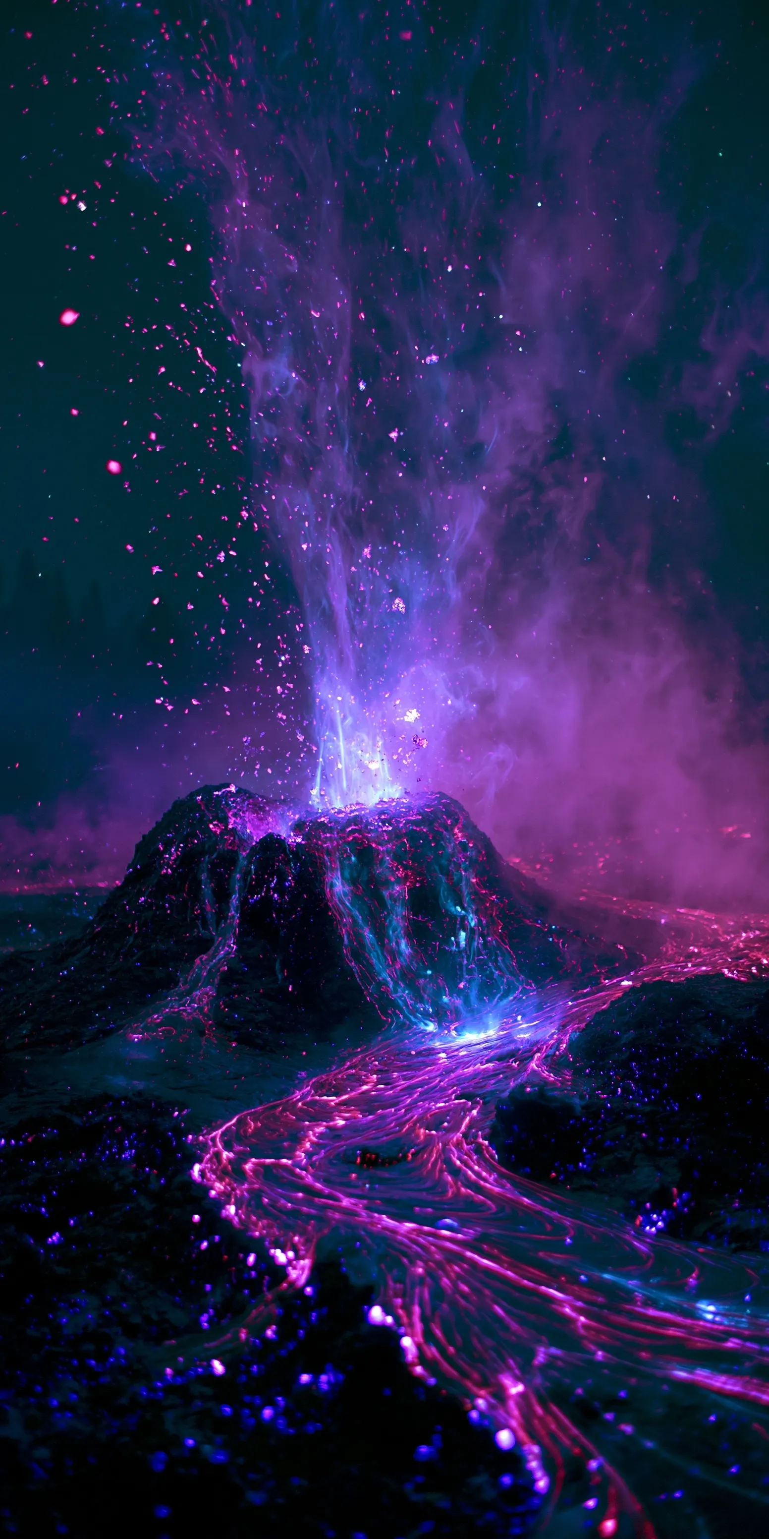 Artistic iPhone Air background featuring magenta and cyan neon light patterns with a depth-of-field glass effect.