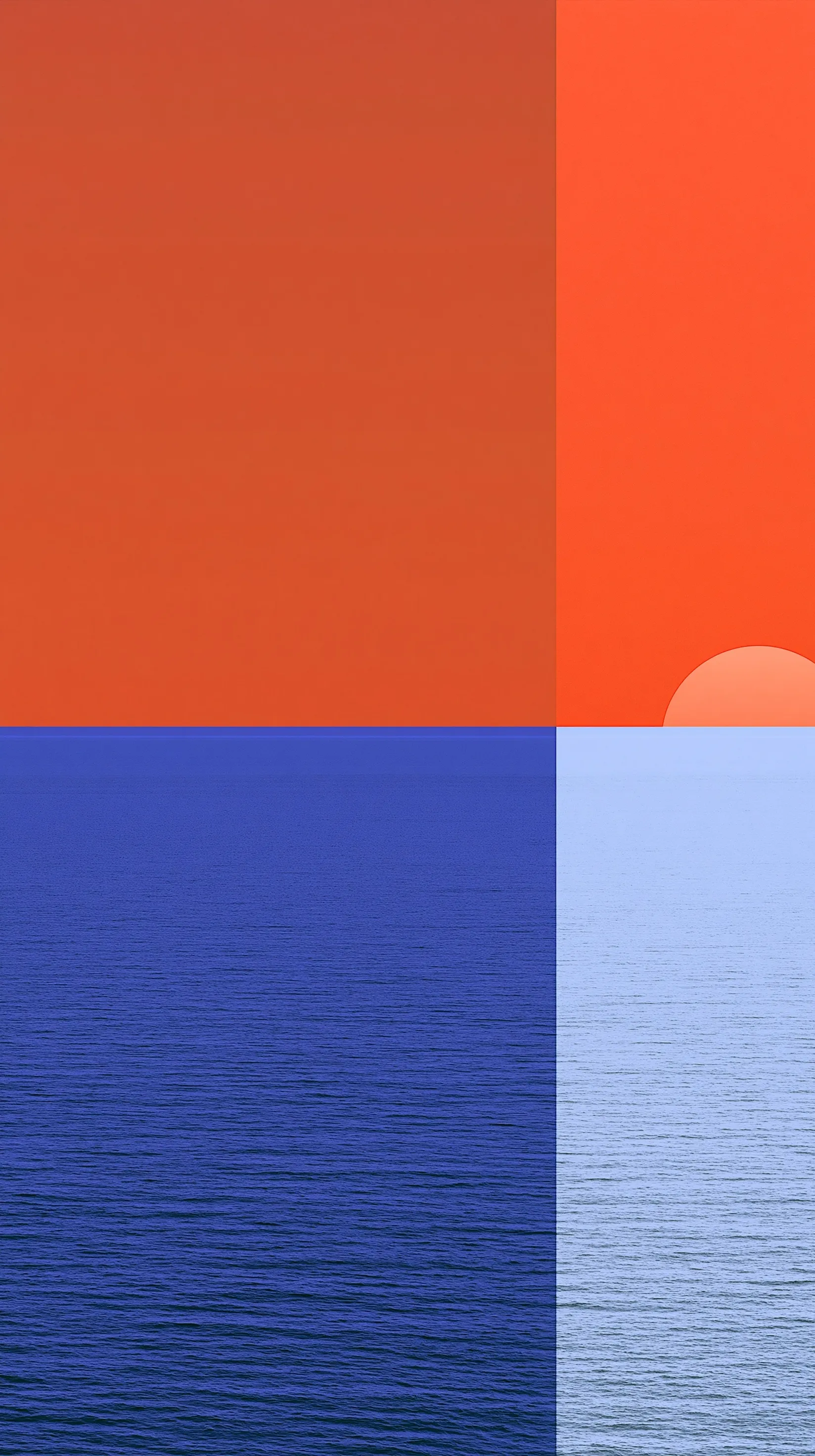 Minimalist orange and blue seascape background for iPhone Air featuring a sharp horizon and surreal sunset glow.