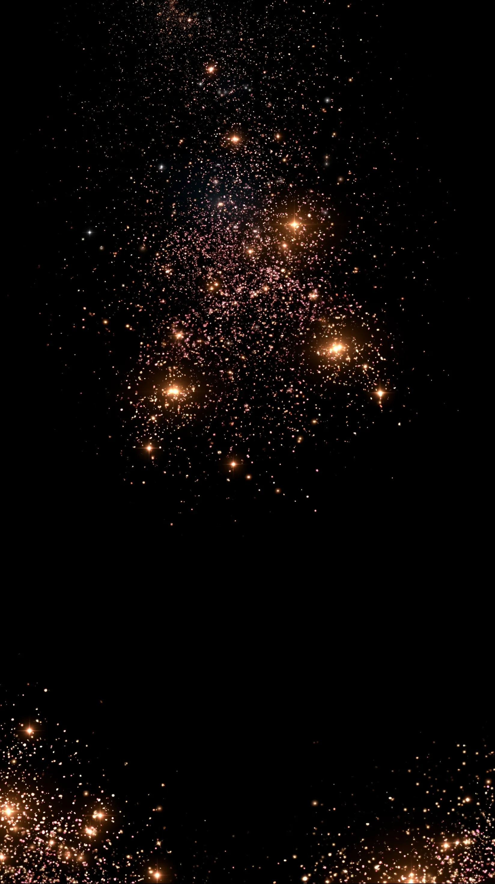 Minimalist luxury black background for iPhone Air with subtle rose-gold and gold star dust in bottom corners.