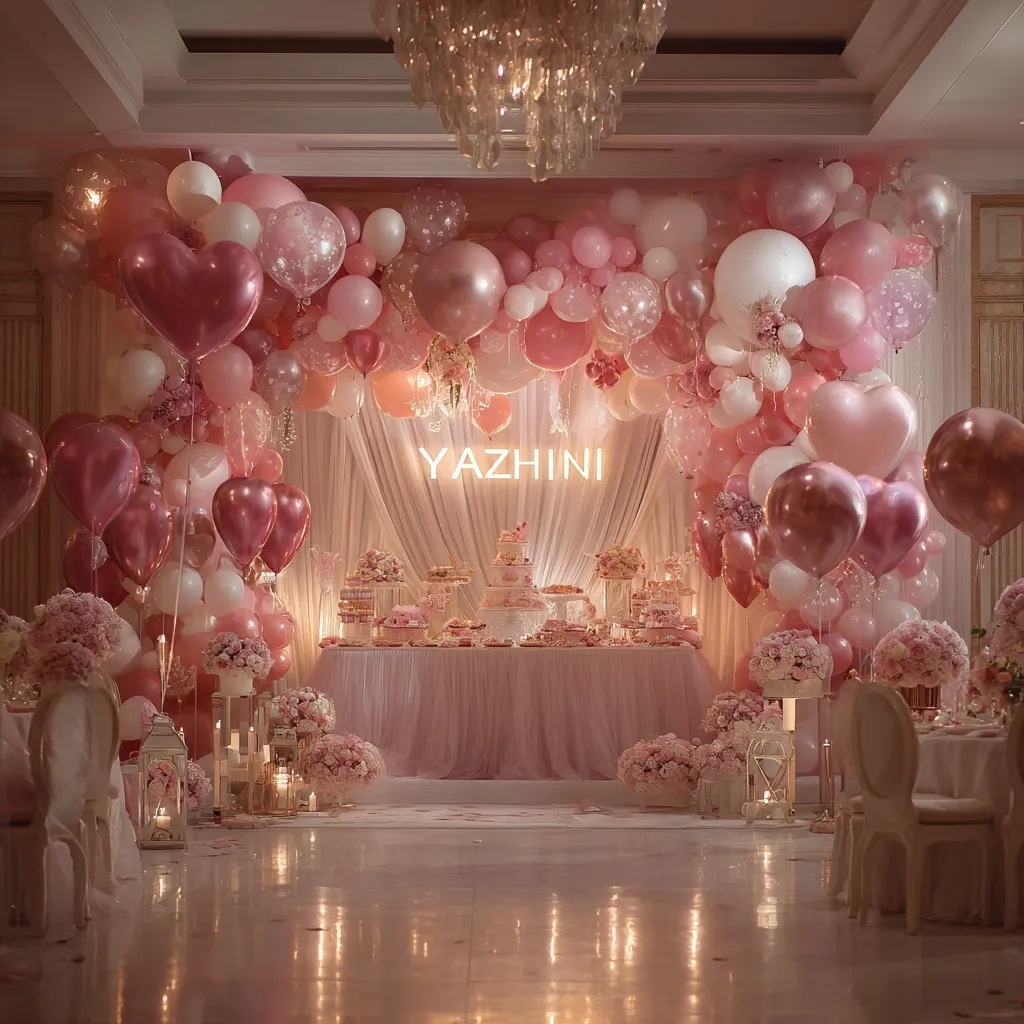 A cinematic luxury birthday celebration for baby girl Yazhini with elegant pink balloon decor and warm lighting.
