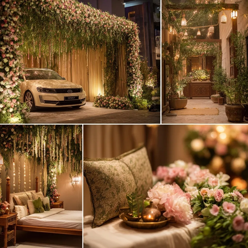 Elegant luxury wedding and birthday party floral decoration featuring artistic flower arrangements and event decor.