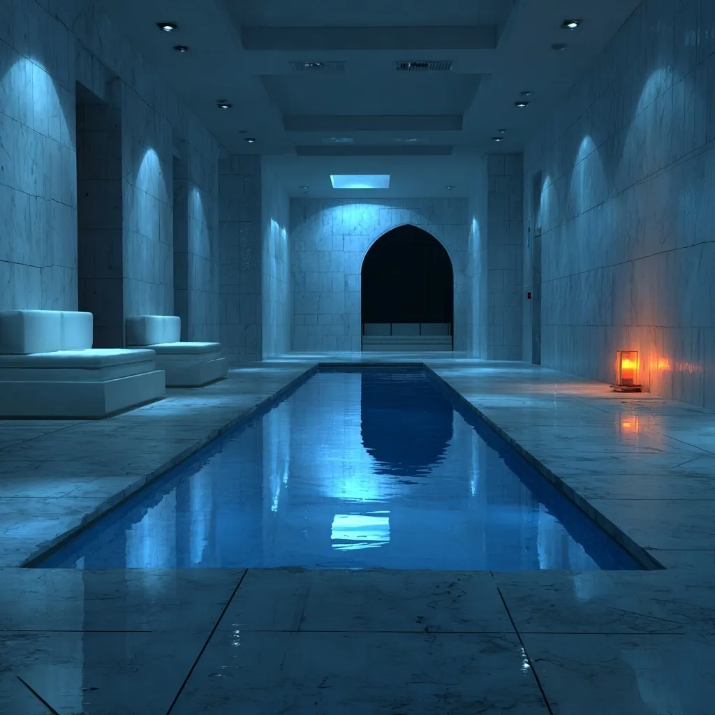 A luxurious empty indoor spa pool inside a modern home, perfect for high-end renovation and interior design projects.