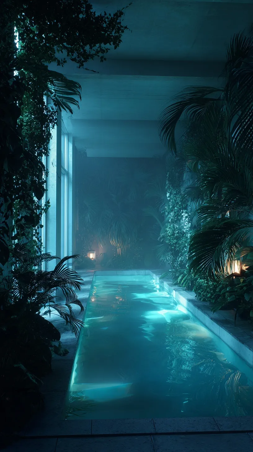 A serene luxury indoor pool spa with liminal space aesthetics, perfect for modern home design and renovation ideas.