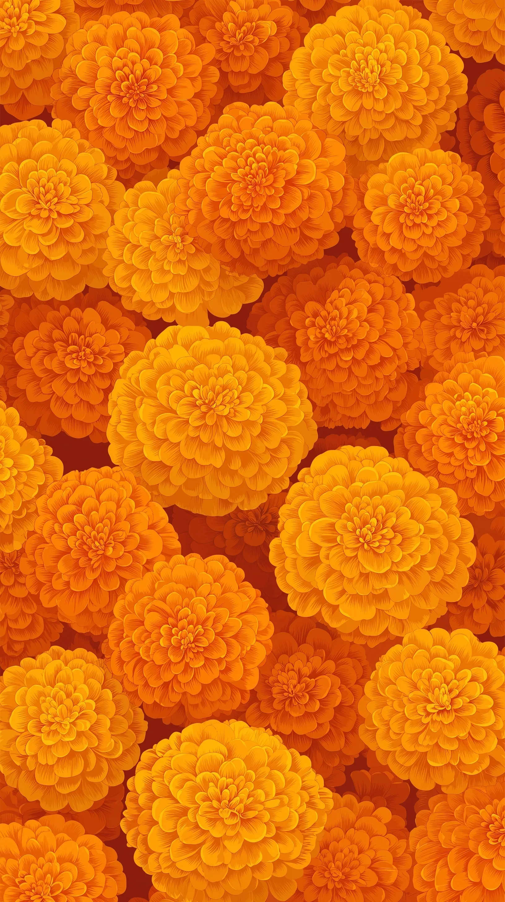 A vibrant 2D vector marigold flower texture perfect for mobile wallpaper backgrounds.