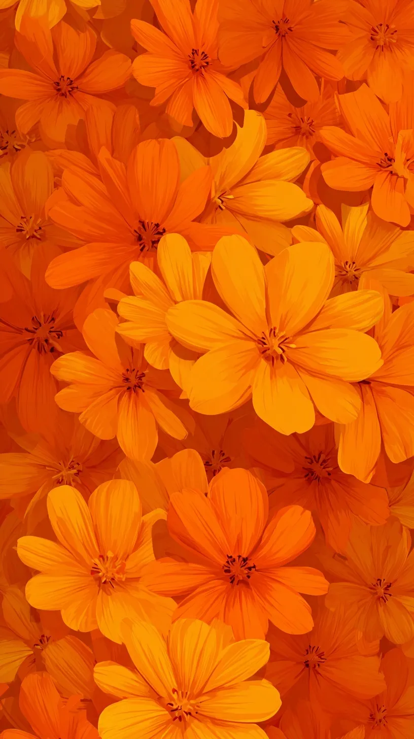 A digital art flat illustration of vibrant orange marigold flowers, perfect for a high-resolution mobile wallpaper.