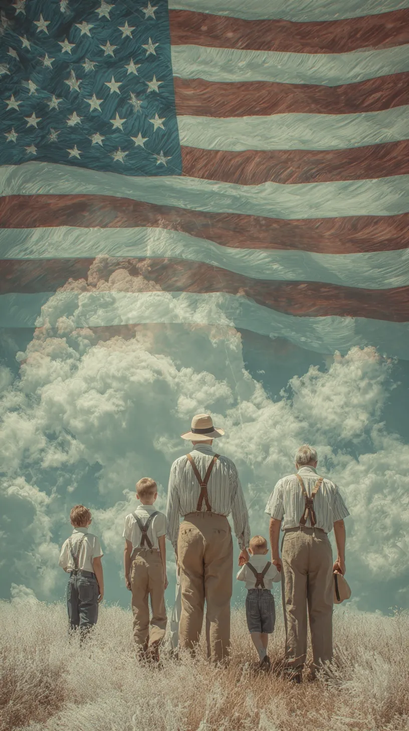 Surrealist photo of an American family celebrating Independence Day with a dreamlike, imaginative aesthetic.
