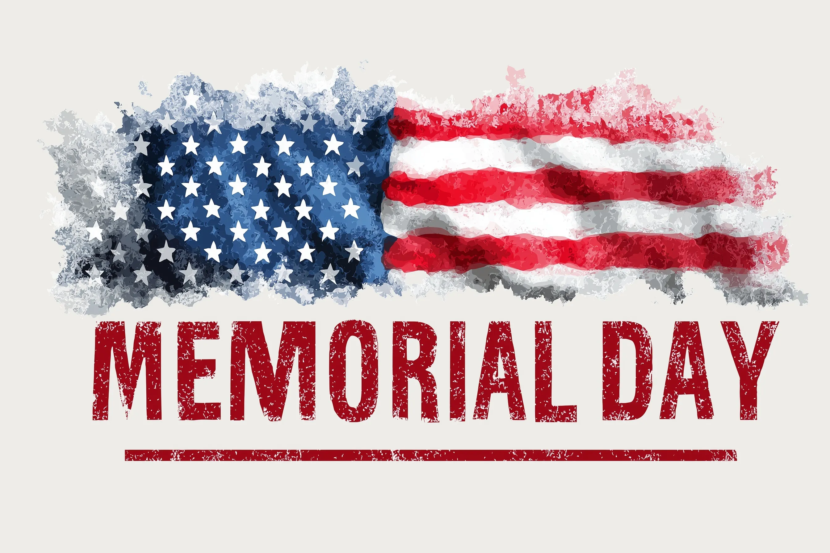 Watercolor American flag vector illustration with Memorial Day text on a clean white background.