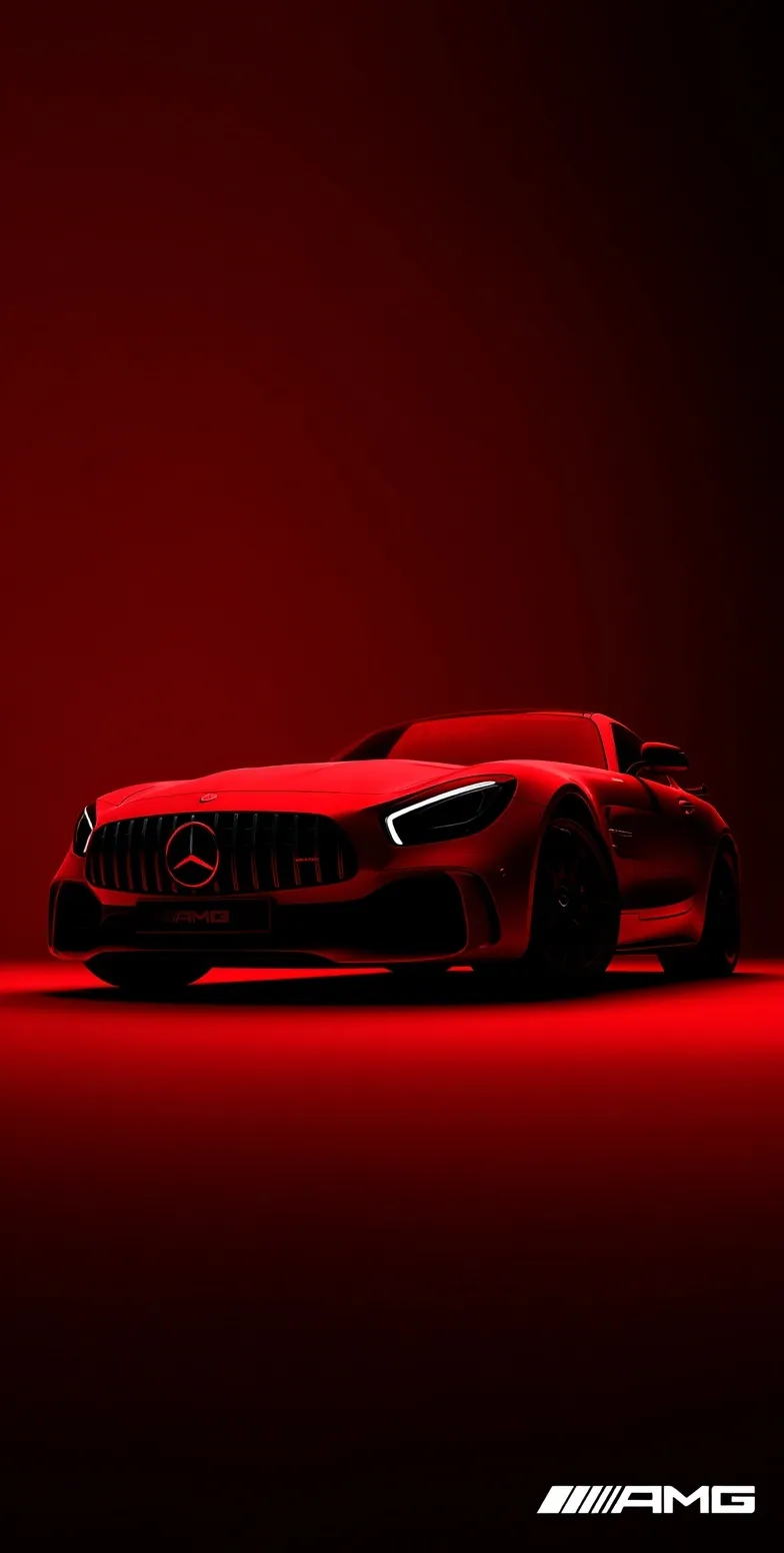 A sleek red Mercedes-AMG GTR wallpaper with a minimalist design for iPhone in high resolution.