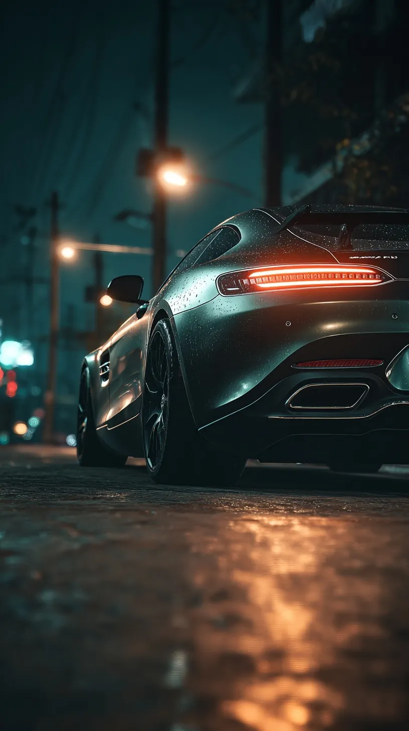 Rear view of a Mercedes C217 coupe parked at night, captured from a low angle for a cinematic wallpaper.