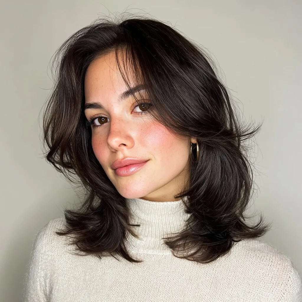 A 25-year-old woman with stylish mid-length dark hair posing for a portrait.