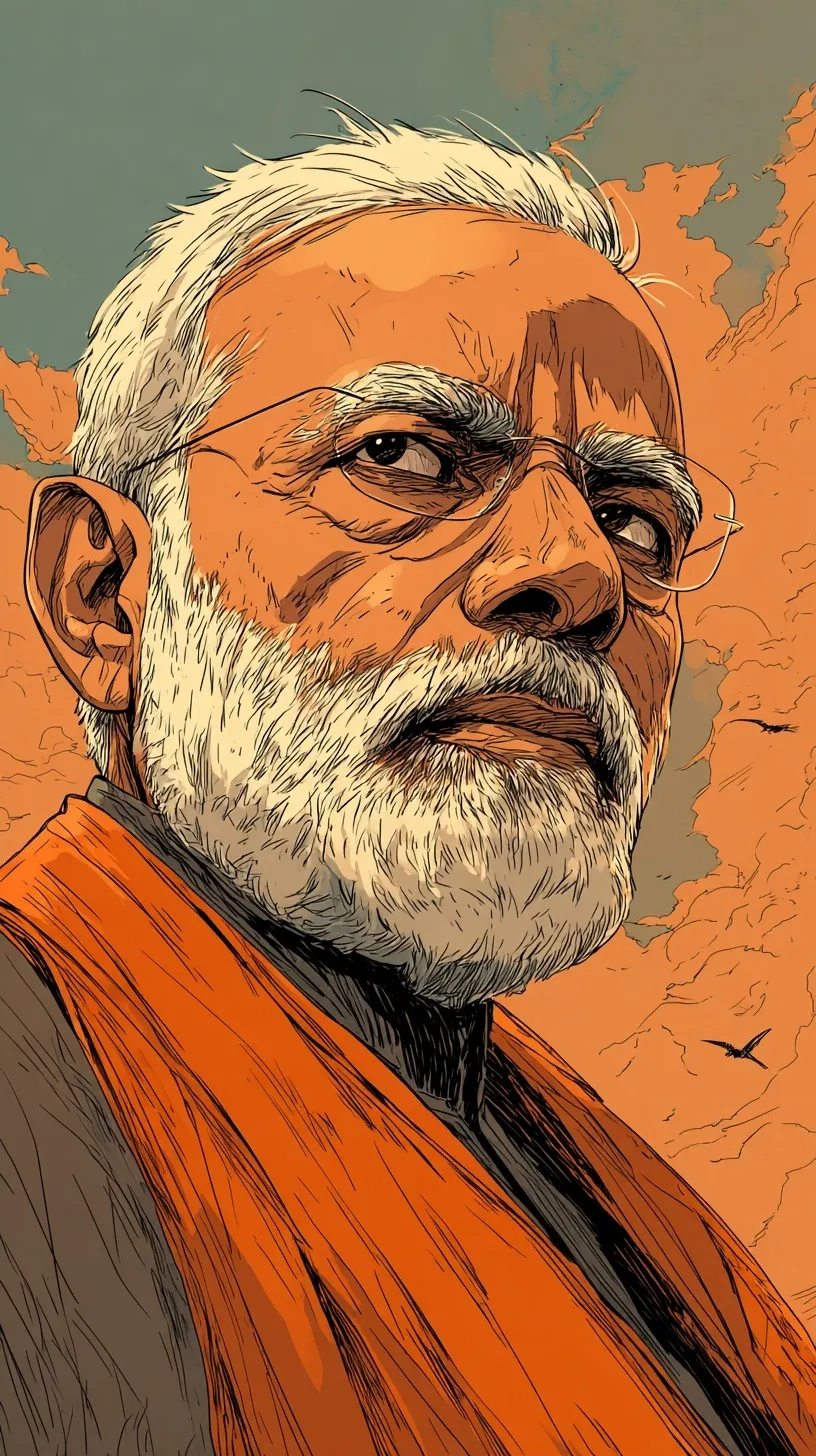 Digital manga-style illustration of Narendra Modi, featuring a powerful and stylized portrait of the Indian leader.