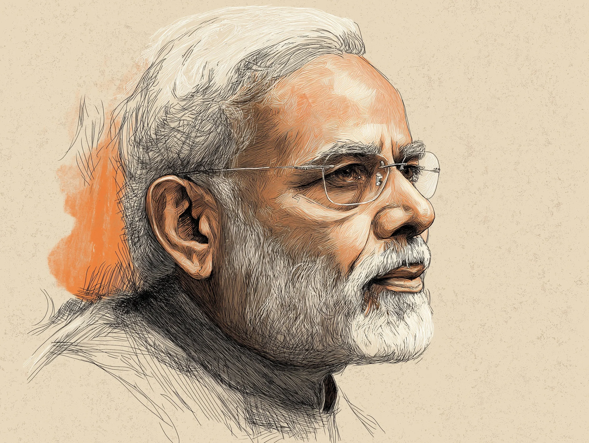 Ukiyo-e style portrait of Indian Prime Minister Narendra Modi, traditional Japanese woodblock art illustration.