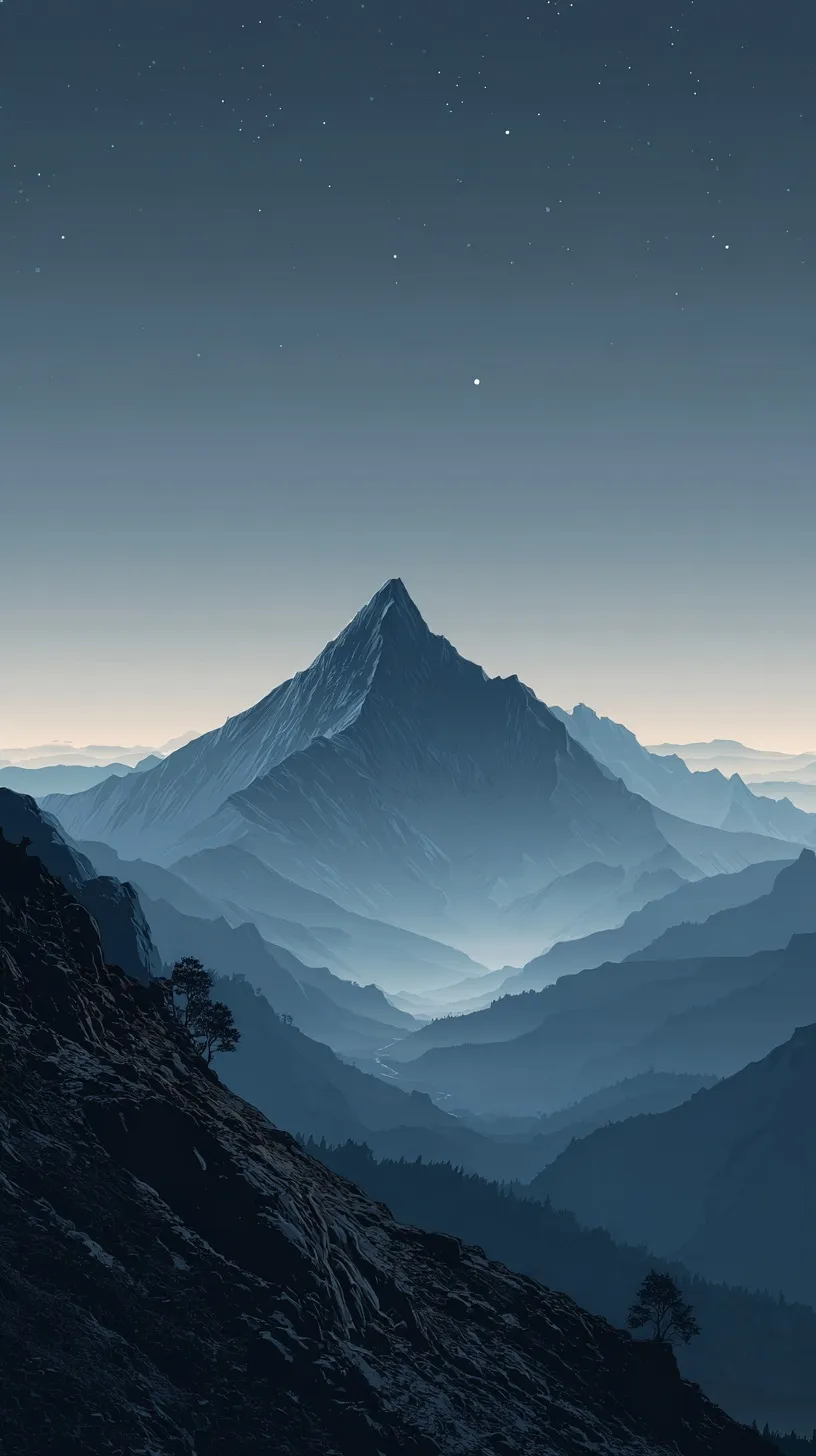 Minimalist dark gray mountain vector wallpaper for iPhone 17 Pro Max with a serene, modern night aesthetic.