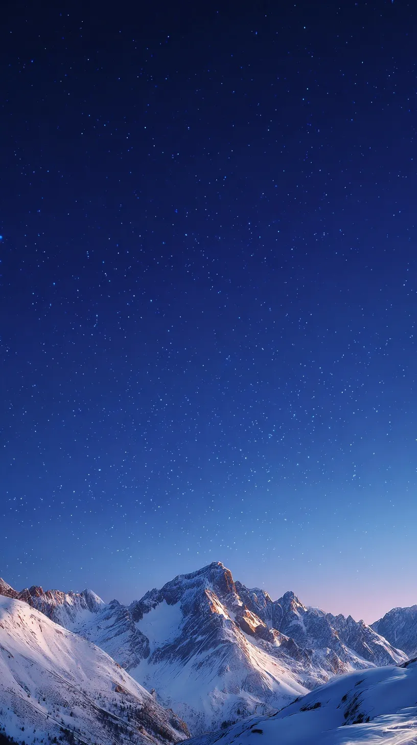 Snowy mountain landscape at twilight for iPhone 17 Pro Max wallpaper, high-resolution aesthetic background.
