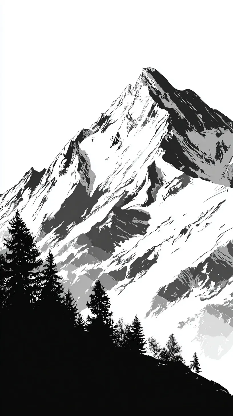 Minimalist vector mountain wallpaper for iPhone 17 Pro Max featuring clean black lines on a white background.