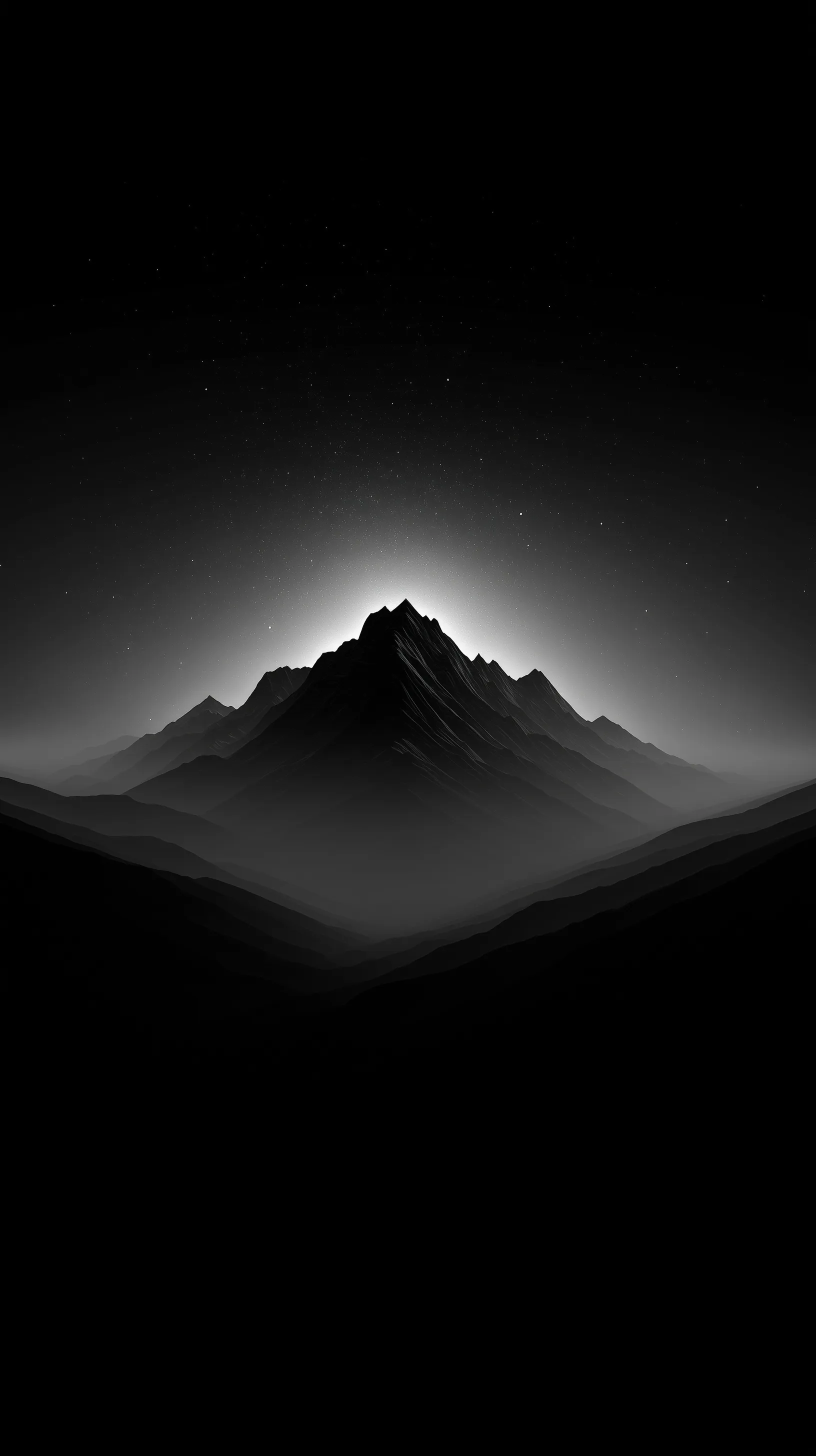 A sleek black glow mountain wallpaper optimized for the iPhone 17 Pro Max screen.