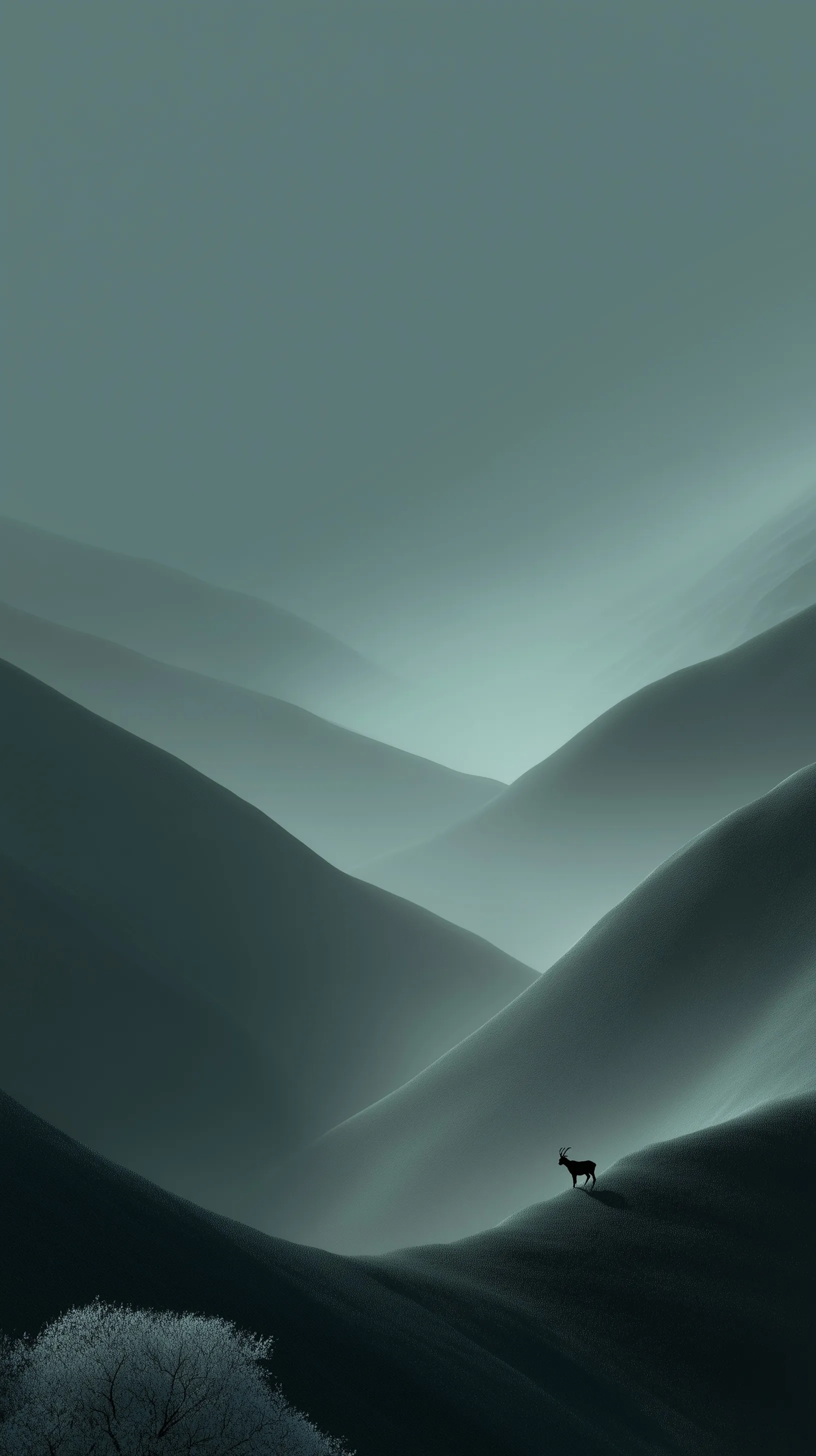 A cinematic Chinese ink-wash mountain landscape with a lone goat, perfect for iPhone 17 Pro Max wallpaper aesthetics.