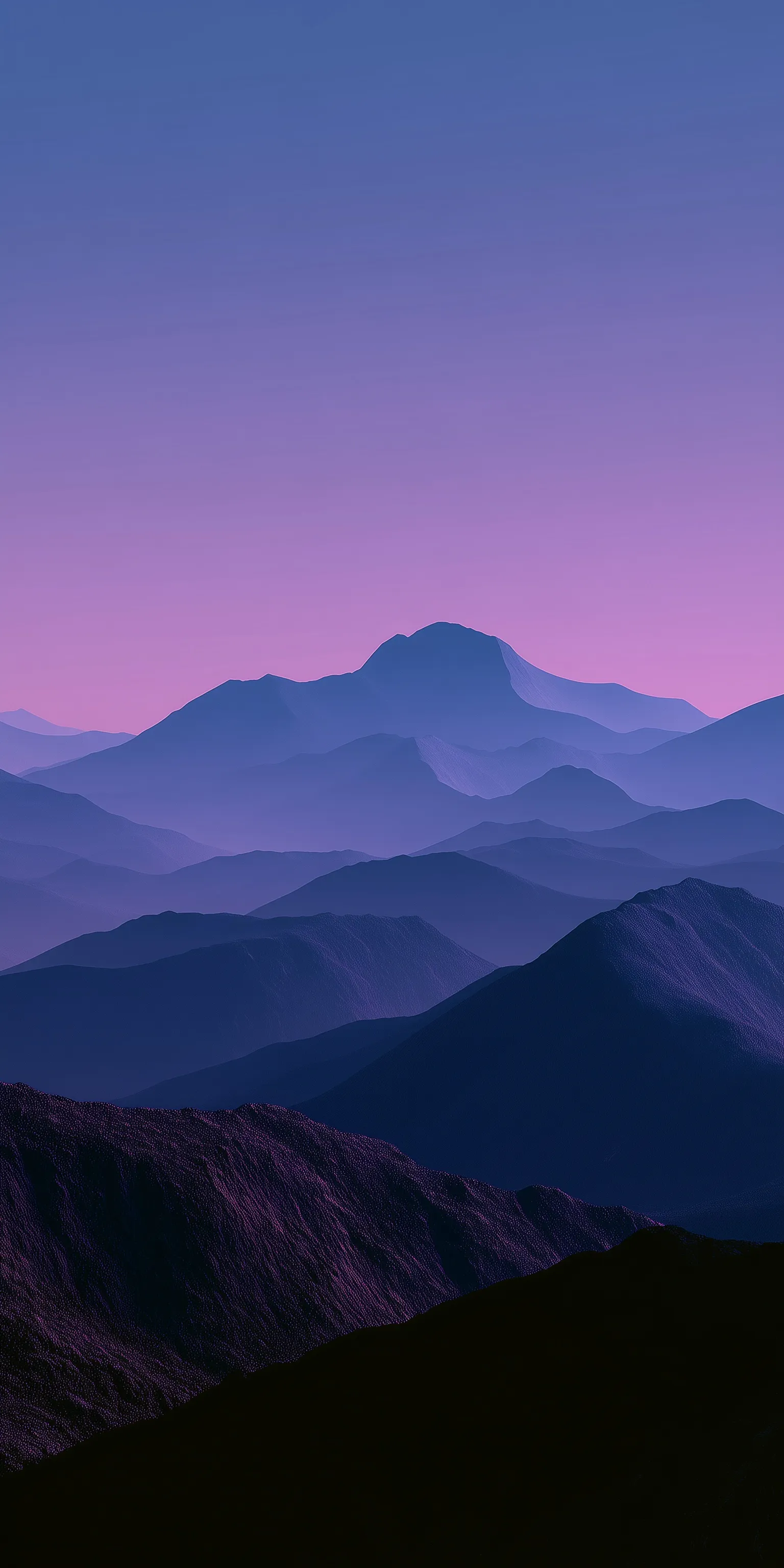 Abstract mountain wallpaper in vibrant purple shades, optimized for iPhone 17 Pro Max high-resolution display.