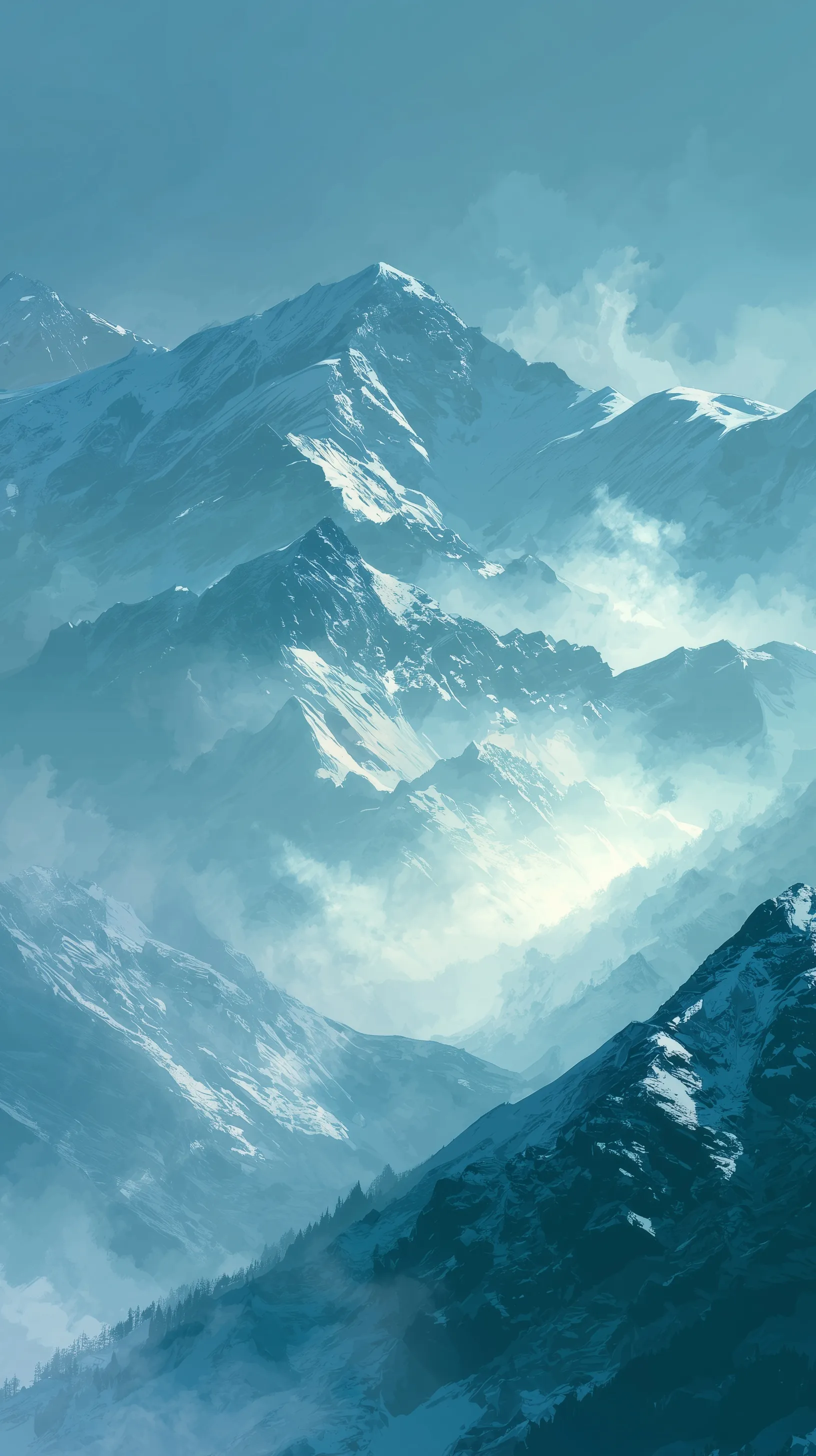 Minimalist grey winter snow mountain landscape wallpaper for iPhone 17 Pro Max screen.