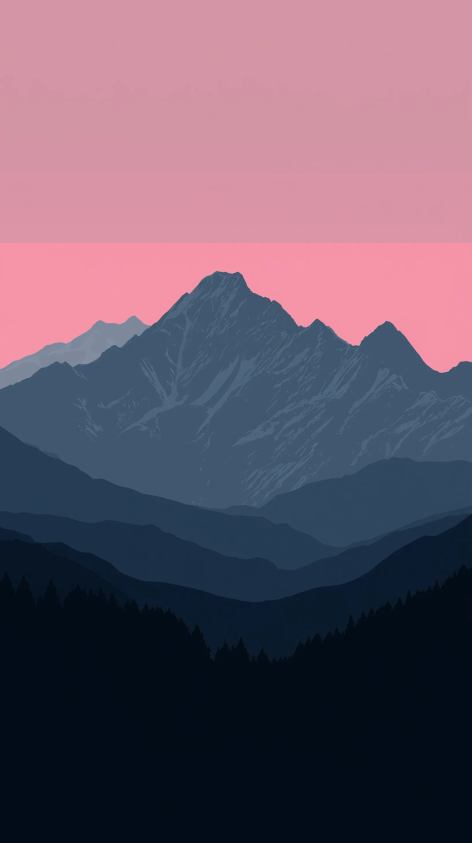 Animated Mount Fuji wallpaper in pink, gray, and navy blue tones, optimized for iPhone 17 Pro Max screen resolution.