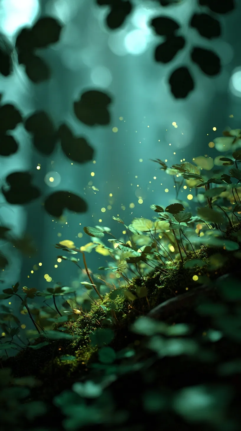 Glowing sunlight filtering through a mystical forest canopy, perfect for an iPhone 17 Pro nature wallpaper.