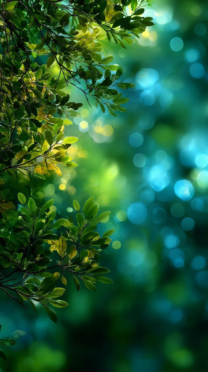 Blurred green and blue summer nature background with soft bokeh sunlight, perfect for iPhone 17 Pro wallpaper.