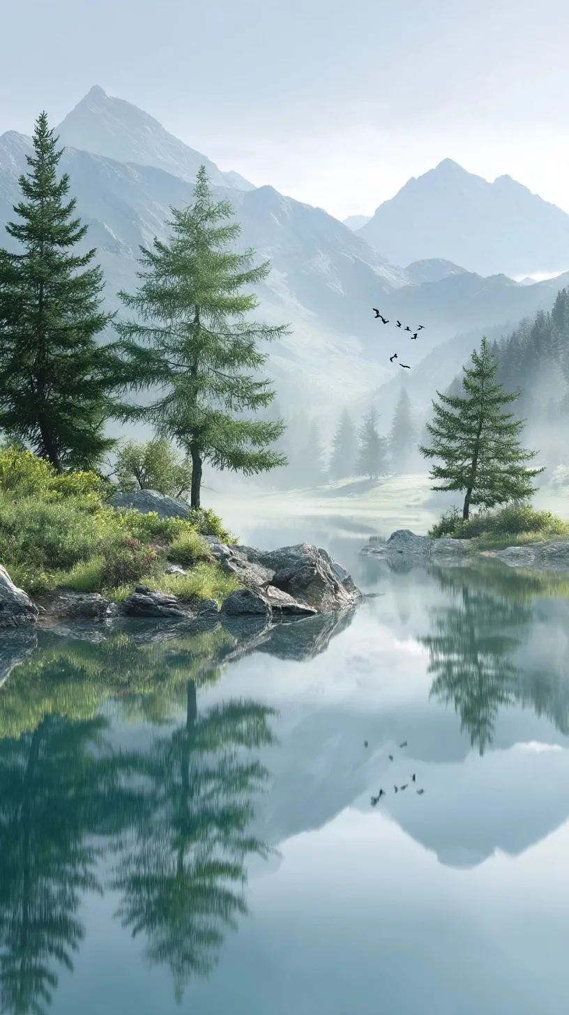 A peaceful mountain lake with clouds reflecting in the water, perfect for an iPhone 17 Pro cinematic nature wallpaper.