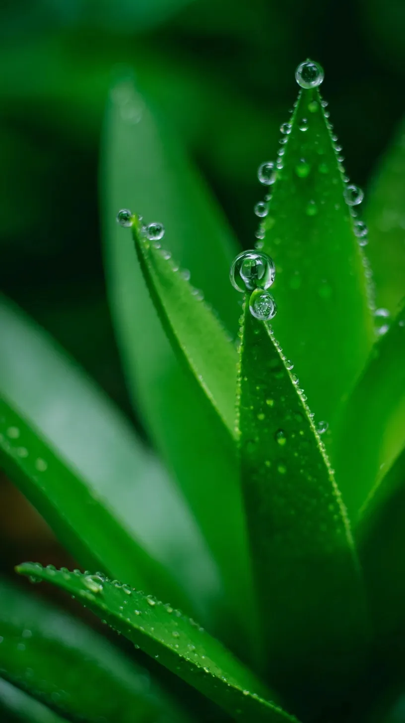 Macro sunrise shot of a green sprout leaf with a glistening dewdrop, perfect for iPhone 17 Pro nature wallpaper.