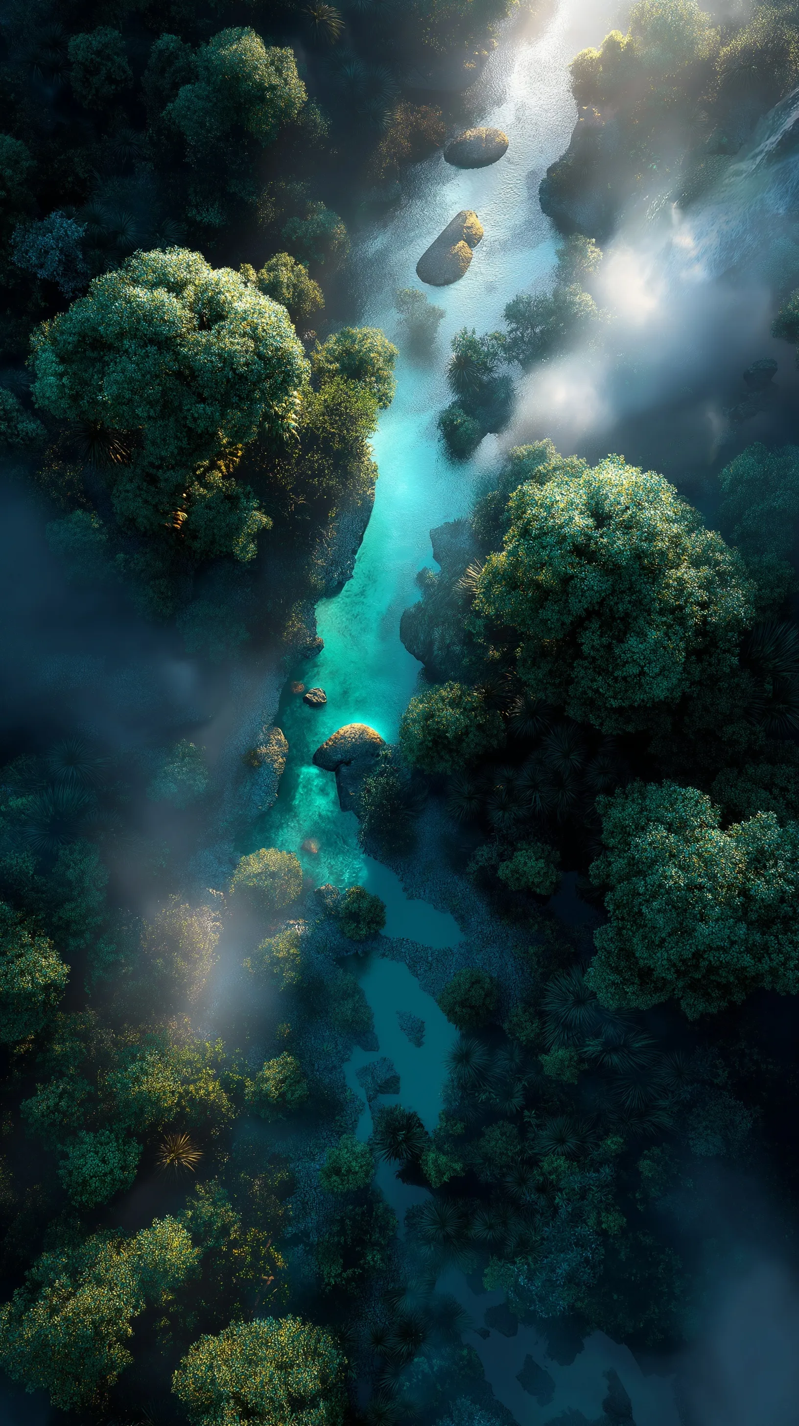 Aerial view of a lush green jungle canopy perfect for iPhone 17 Pro nature wallpaper.