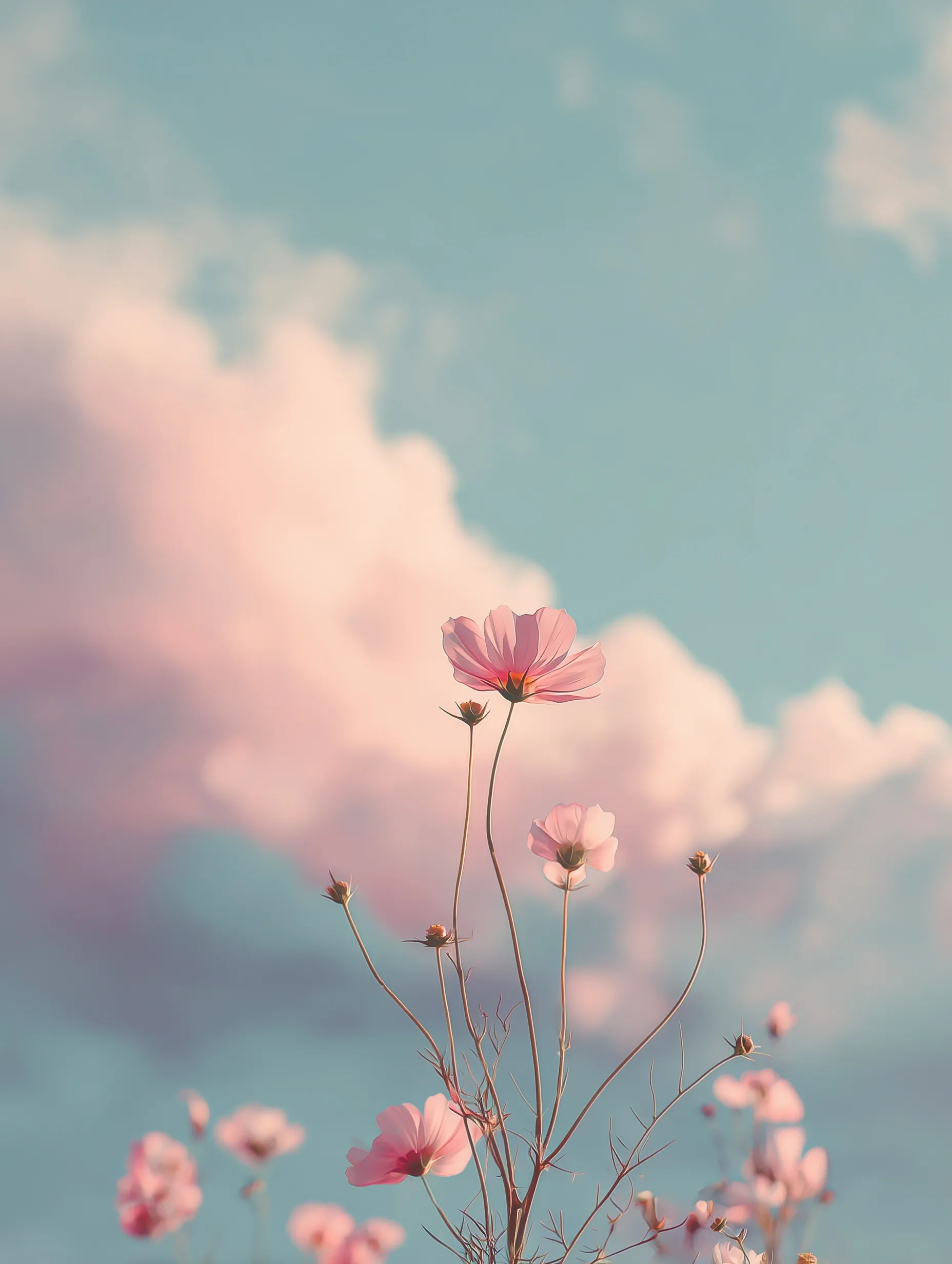 Soft pastel flower wallpaper with a dreamy aesthetic and large negative space for minimal art prints.