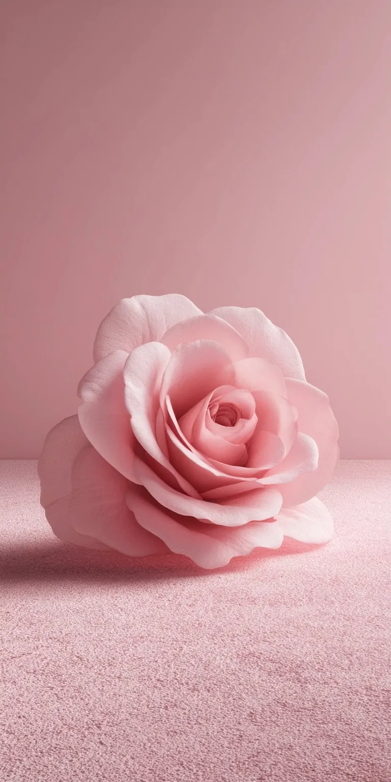 Minimalist soft pink rose centered on a matching micro-cement background, 4K resolution, luxury floral photography.