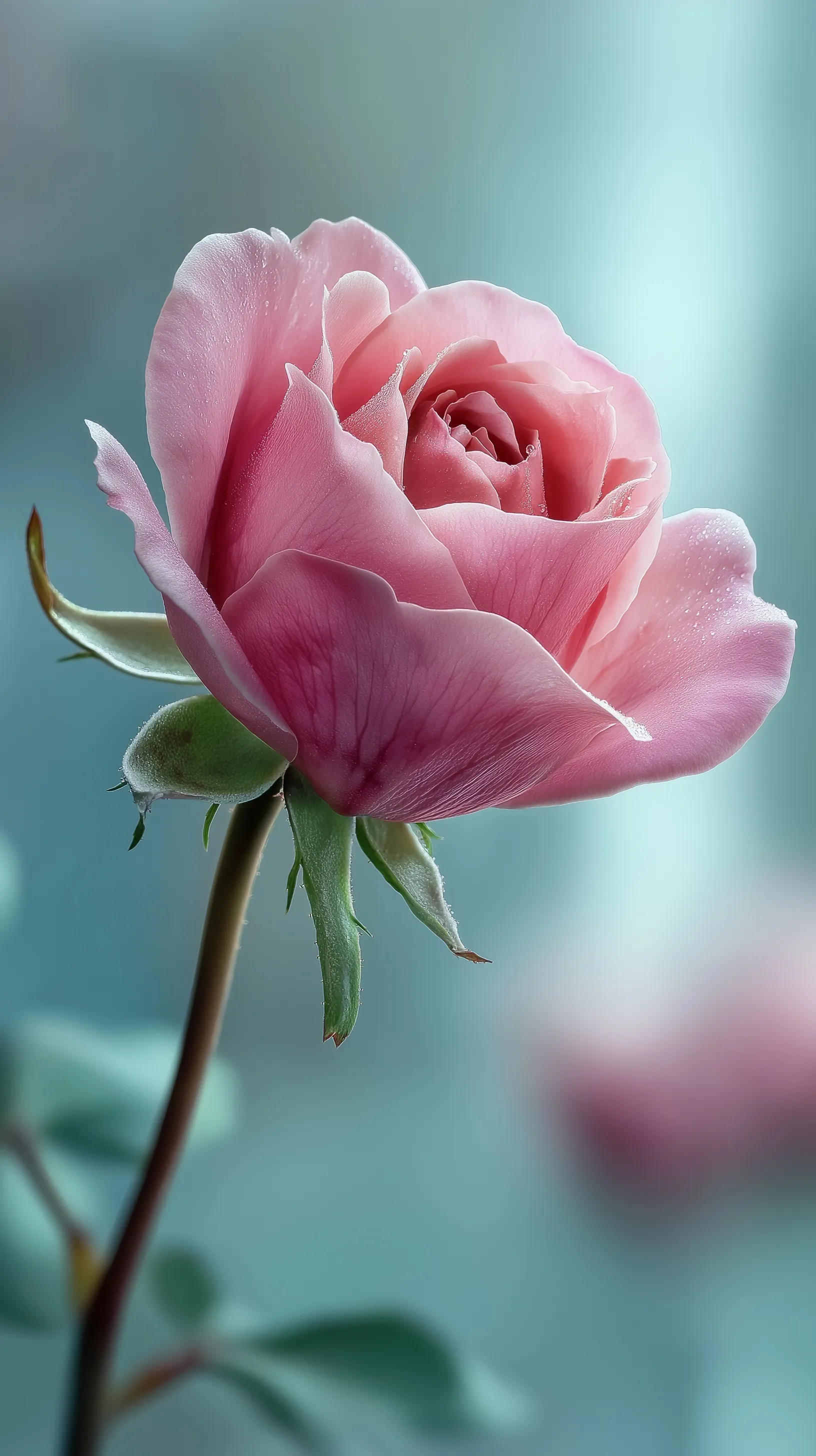 A delicate pink rose close-up with soft pastel background, perfect for a high-resolution 4K mobile wallpaper.