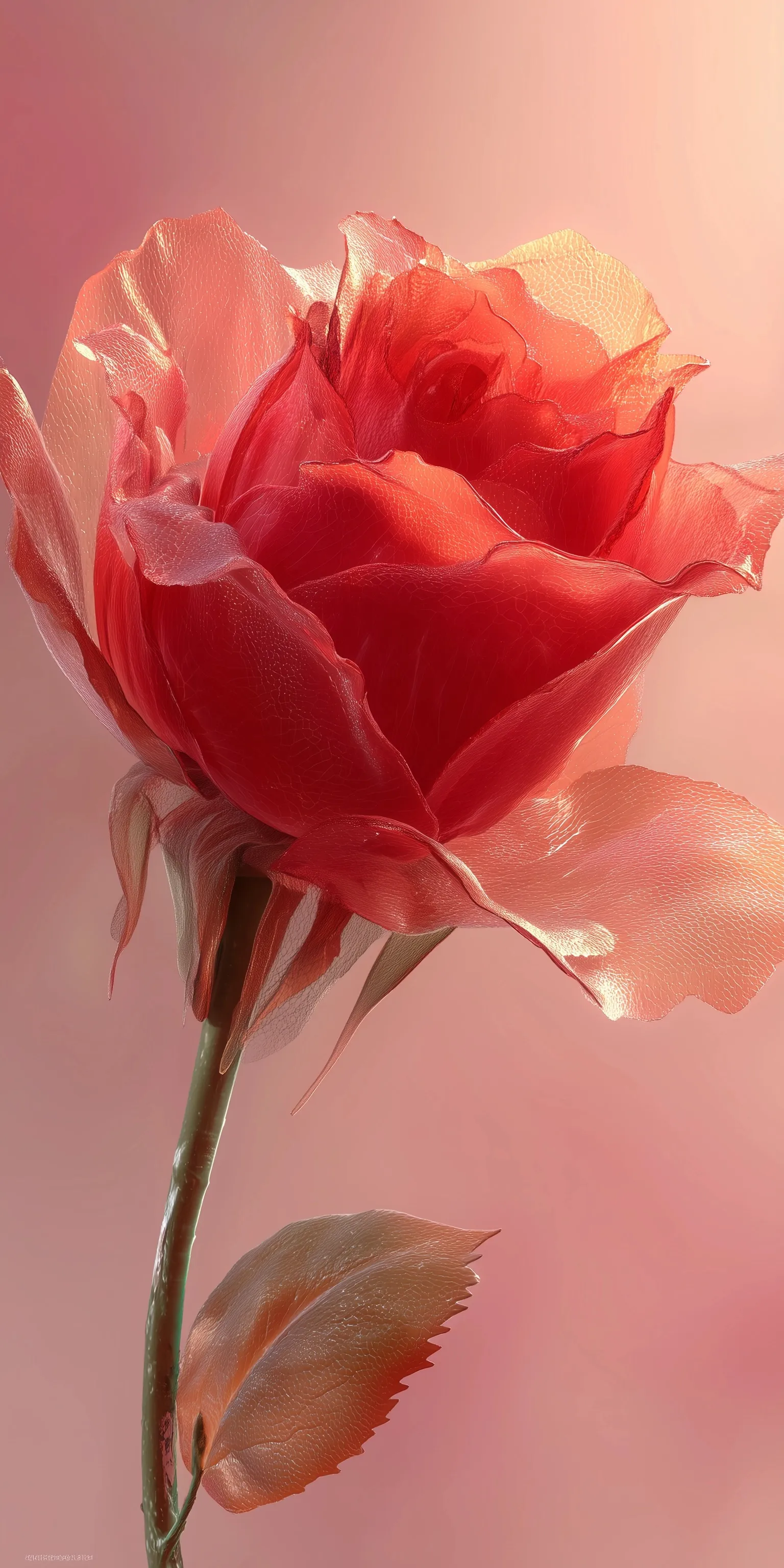 A 4K digital illustration of a translucent pink rose with delicate petal textures on a soft, elegant background.