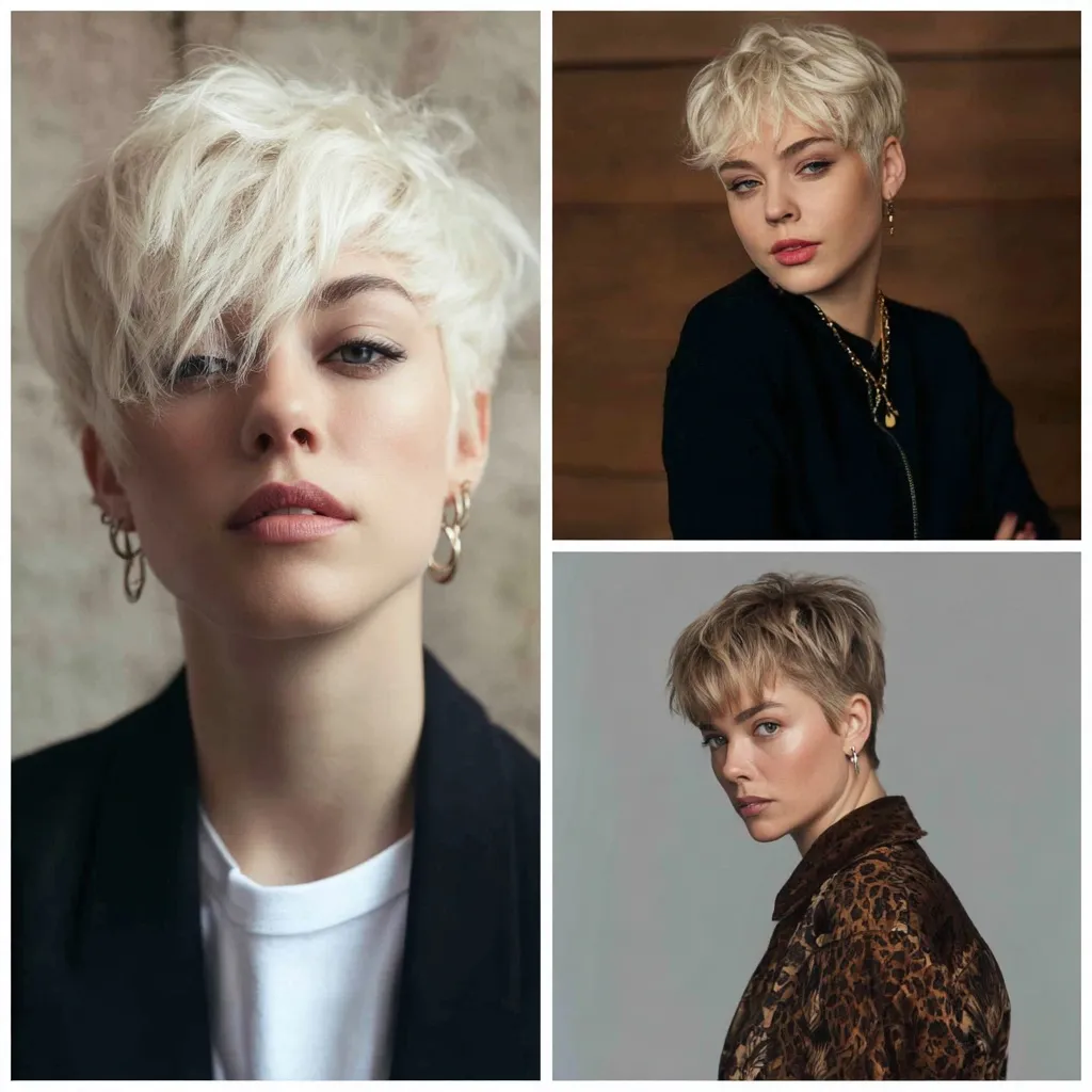 A stylish bixie haircut blending a bob and pixie cut for a trendy, short hairstyle look.