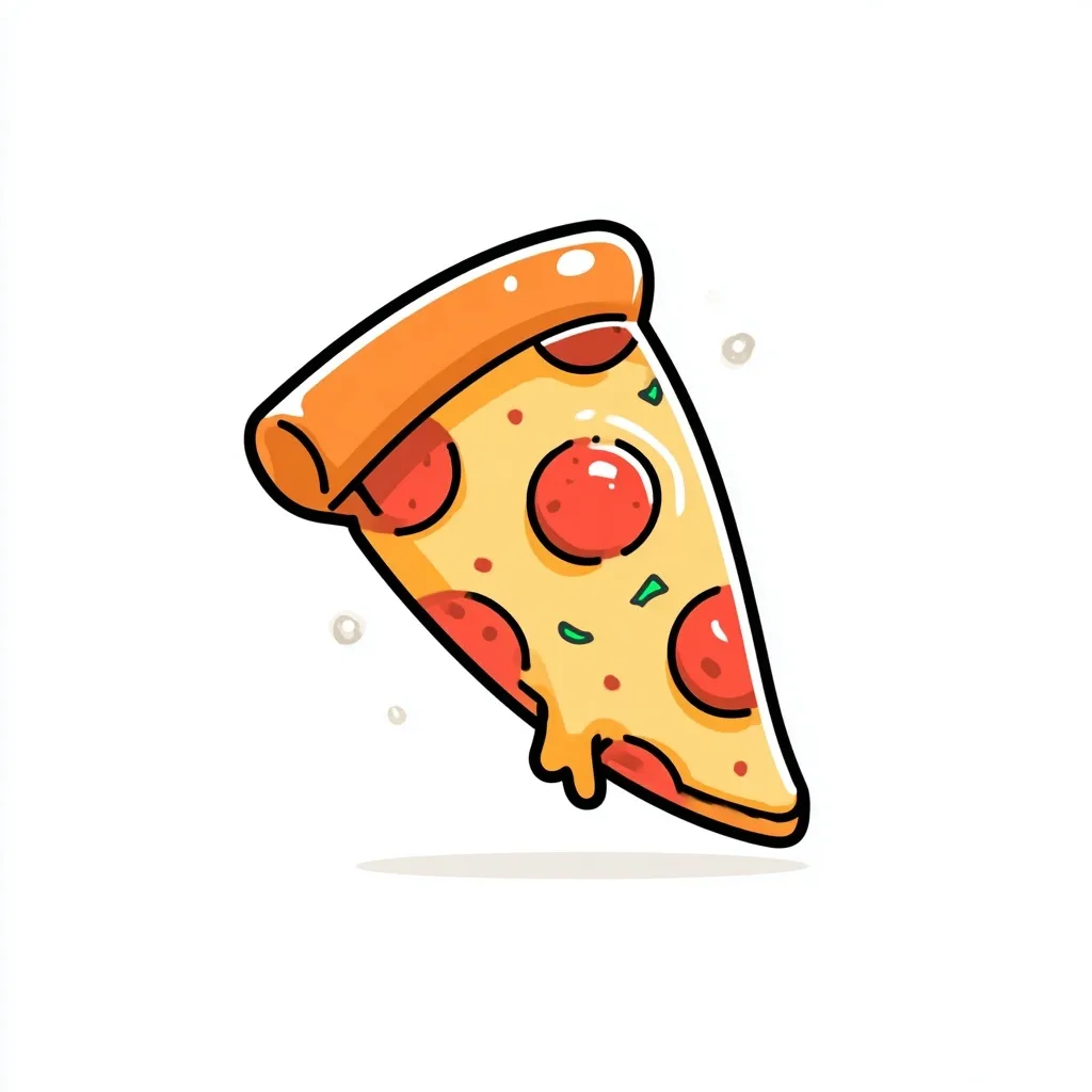 Minimalist cartoon pizza slice illustration isolated on a clean white background.