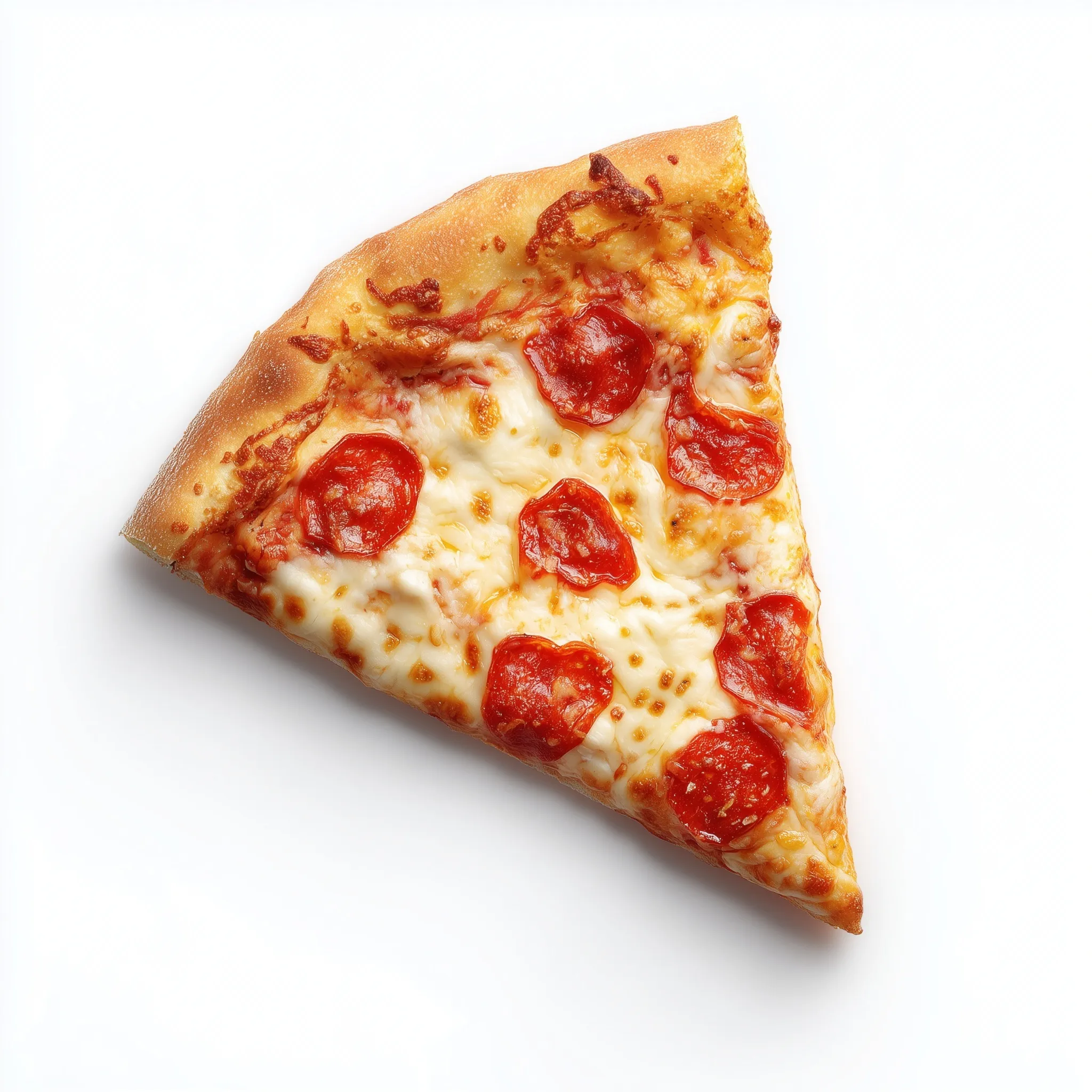 A delicious mozzarella pizza slice from Ristorante isolated on a white background, top-down product shot.